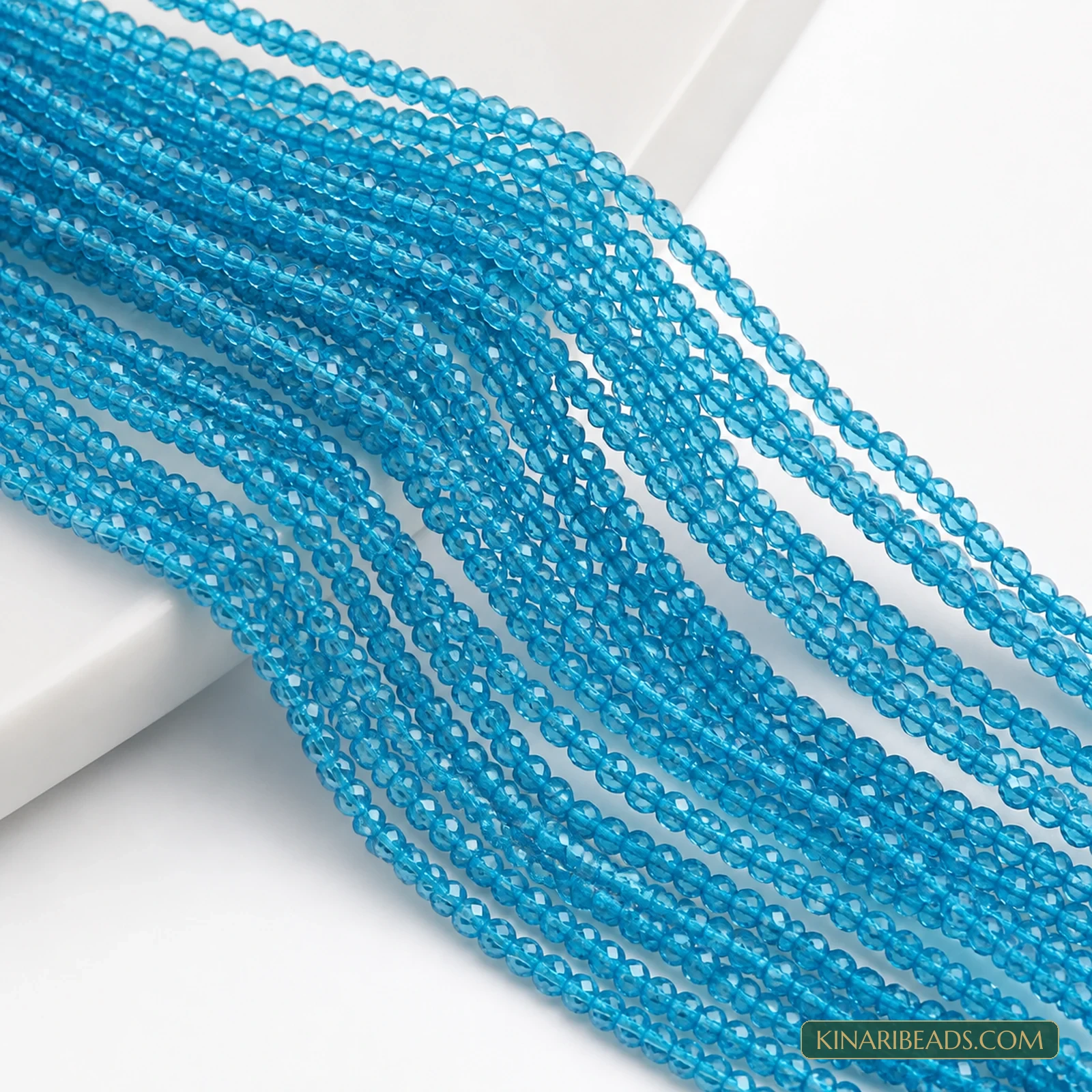 2mm Hydro Crystal Faceted Football Beads – Pack of 5 Strings - Aqua Blue colour