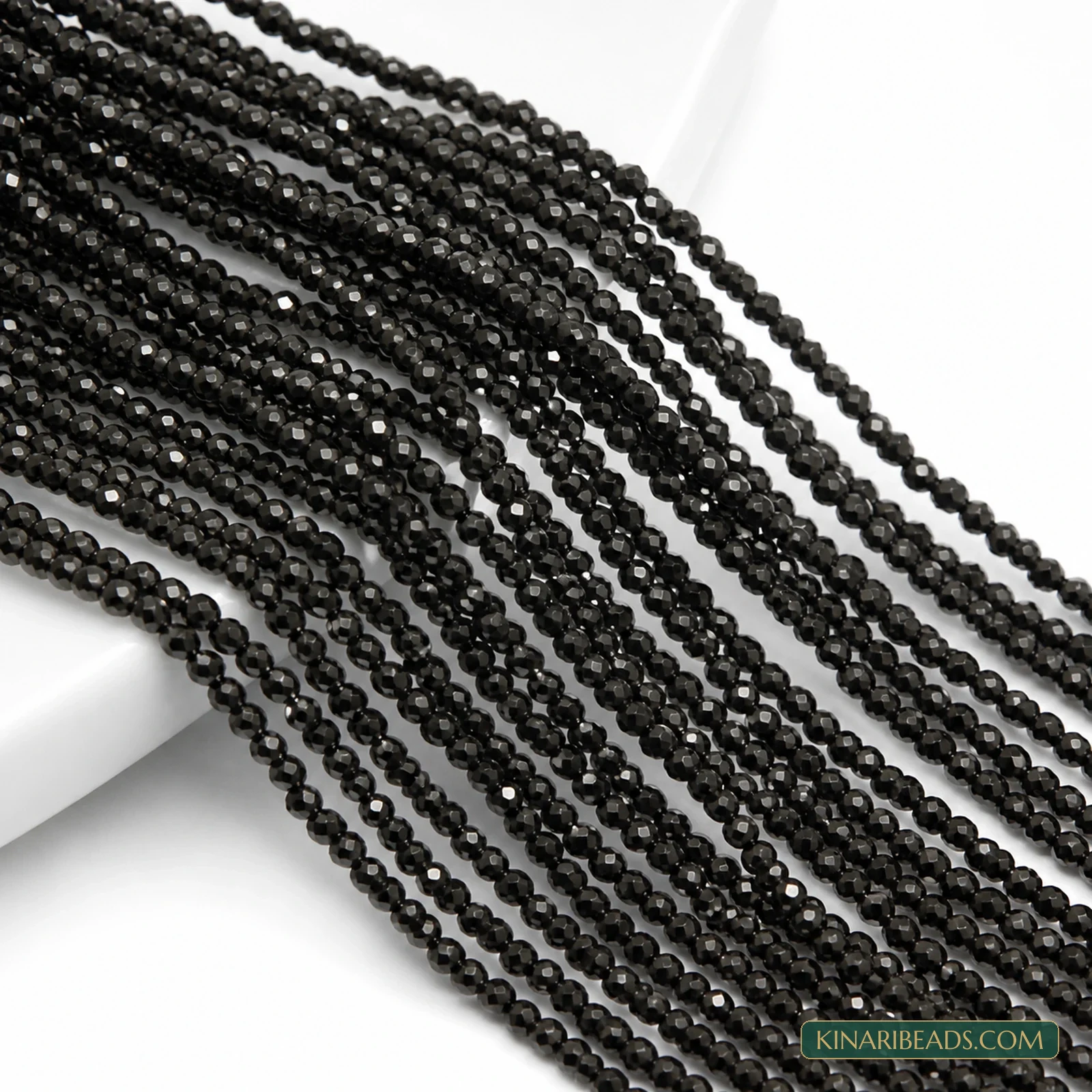 2mm Hydro Crystal Faceted Football Beads – Pack of 5 Strings - Black colour