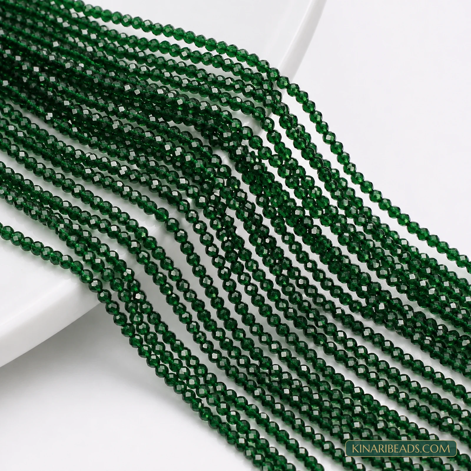 2mm Hydro Crystal Faceted Football Beads – Pack of 5 Strings - Dark Green colour