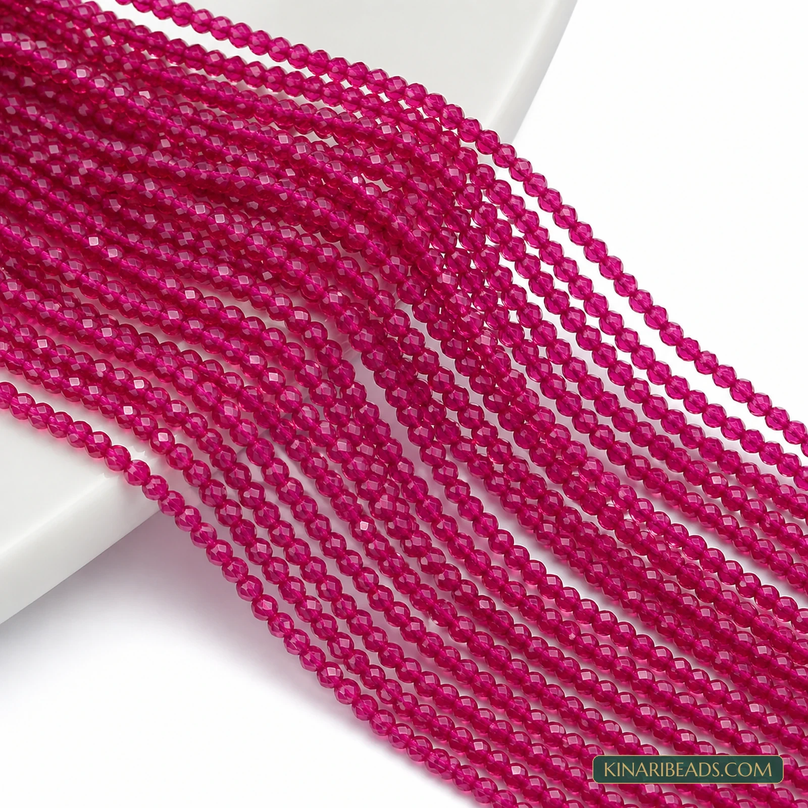 2mm Hydro Crystal Faceted Football Beads – Pack of 5 Strings - Magenta colour