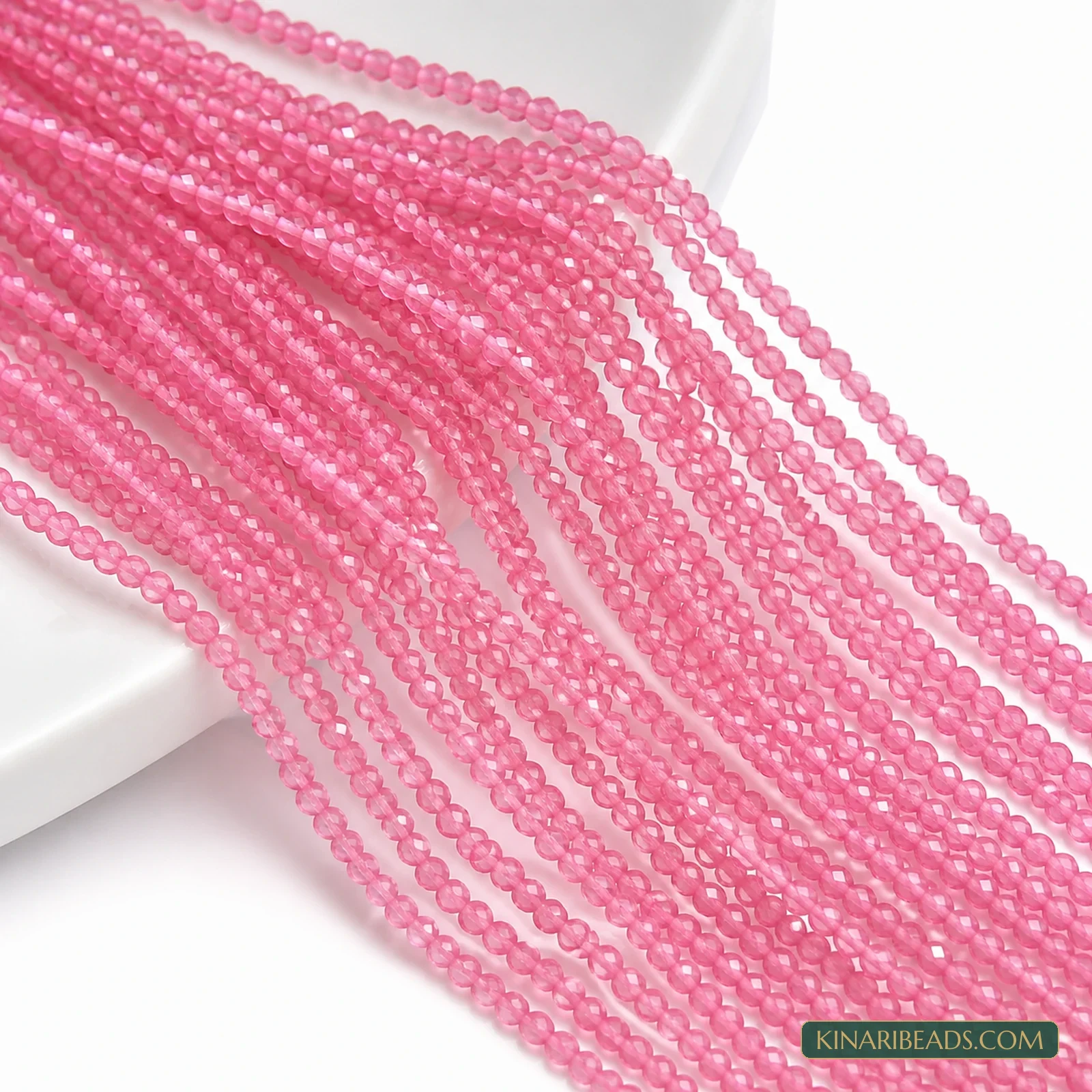 2mm Hydro Crystal Faceted Football Beads – Pack of 5 Strings - Pink colour