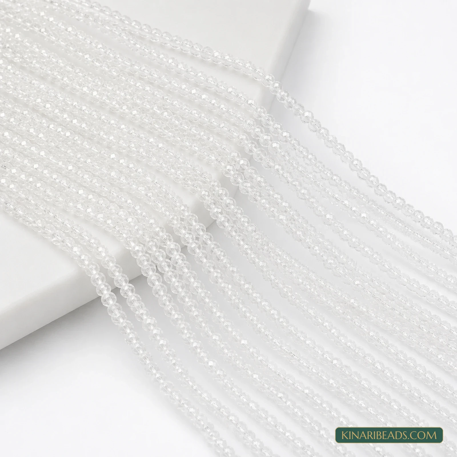 2mm Hydro Crystal Faceted Football Beads – Pack of 5 Strings - White colour