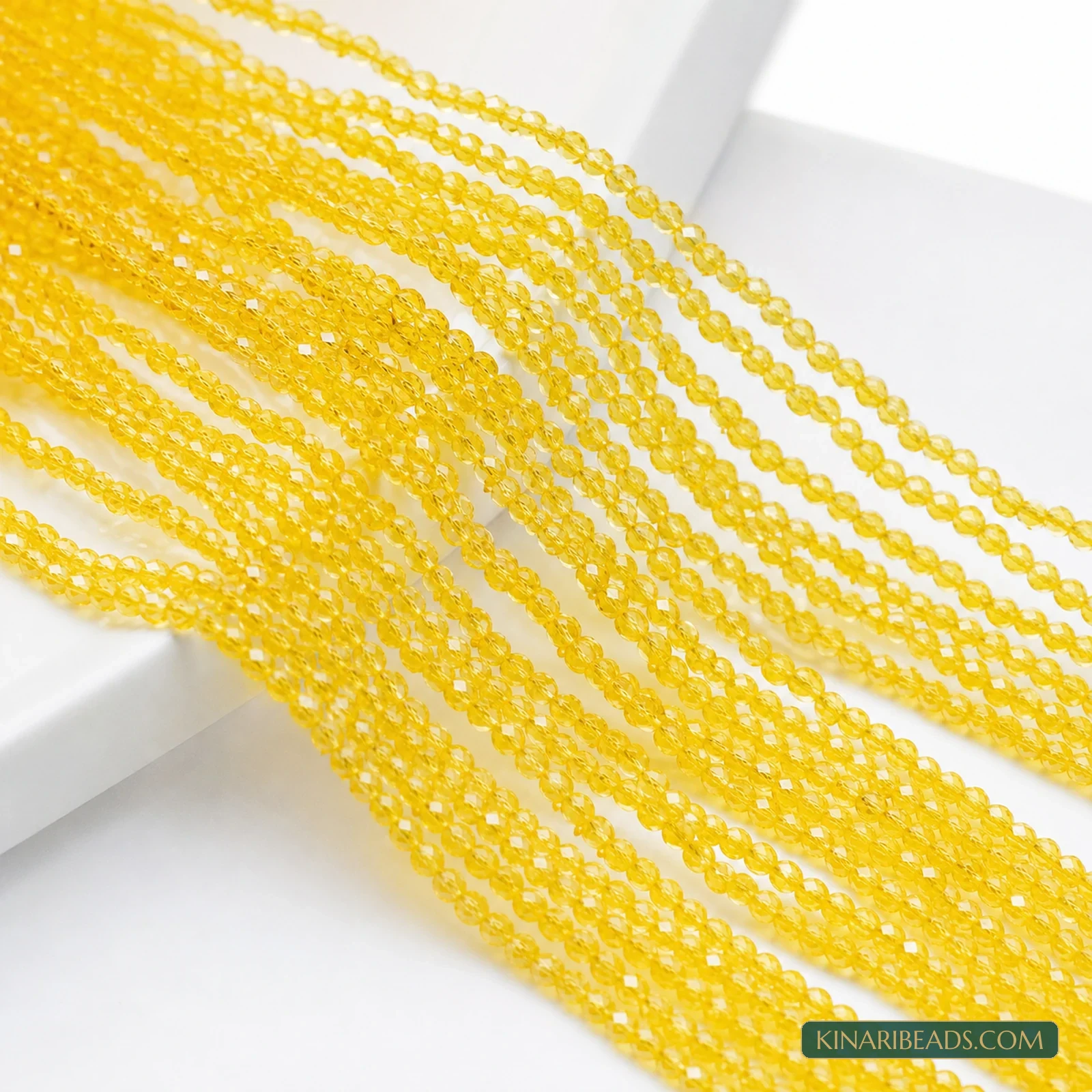 2mm Hydro Crystal Faceted Football Beads – Pack of 5 Strings - Yellow colour
