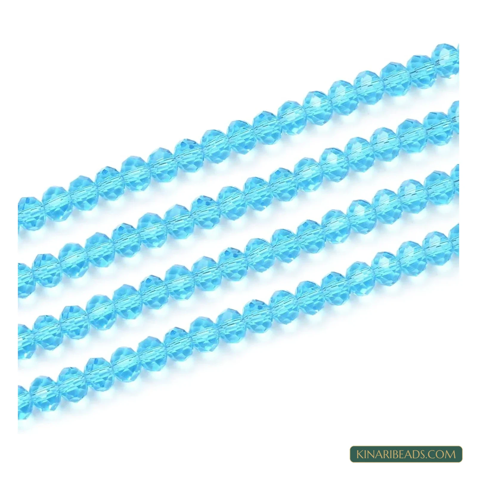 Faceted Crystal Rondelle Glass Beads – 3mm, 4mm, 6mm & 8mm - Aqua Blue colour