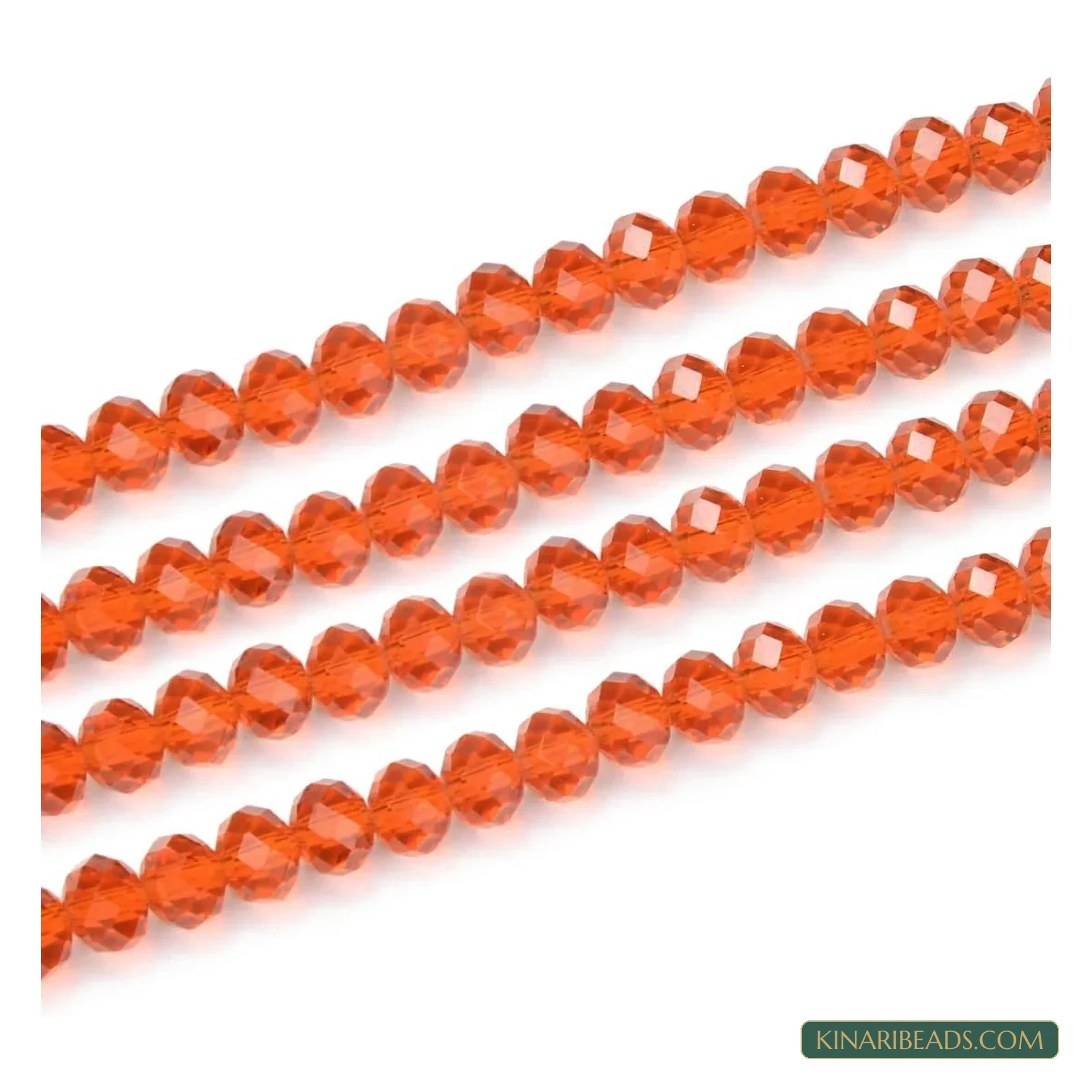 Faceted Crystal Rondelle Glass Beads – 3mm, 4mm, 6mm & 8mm - Coral Orange colour