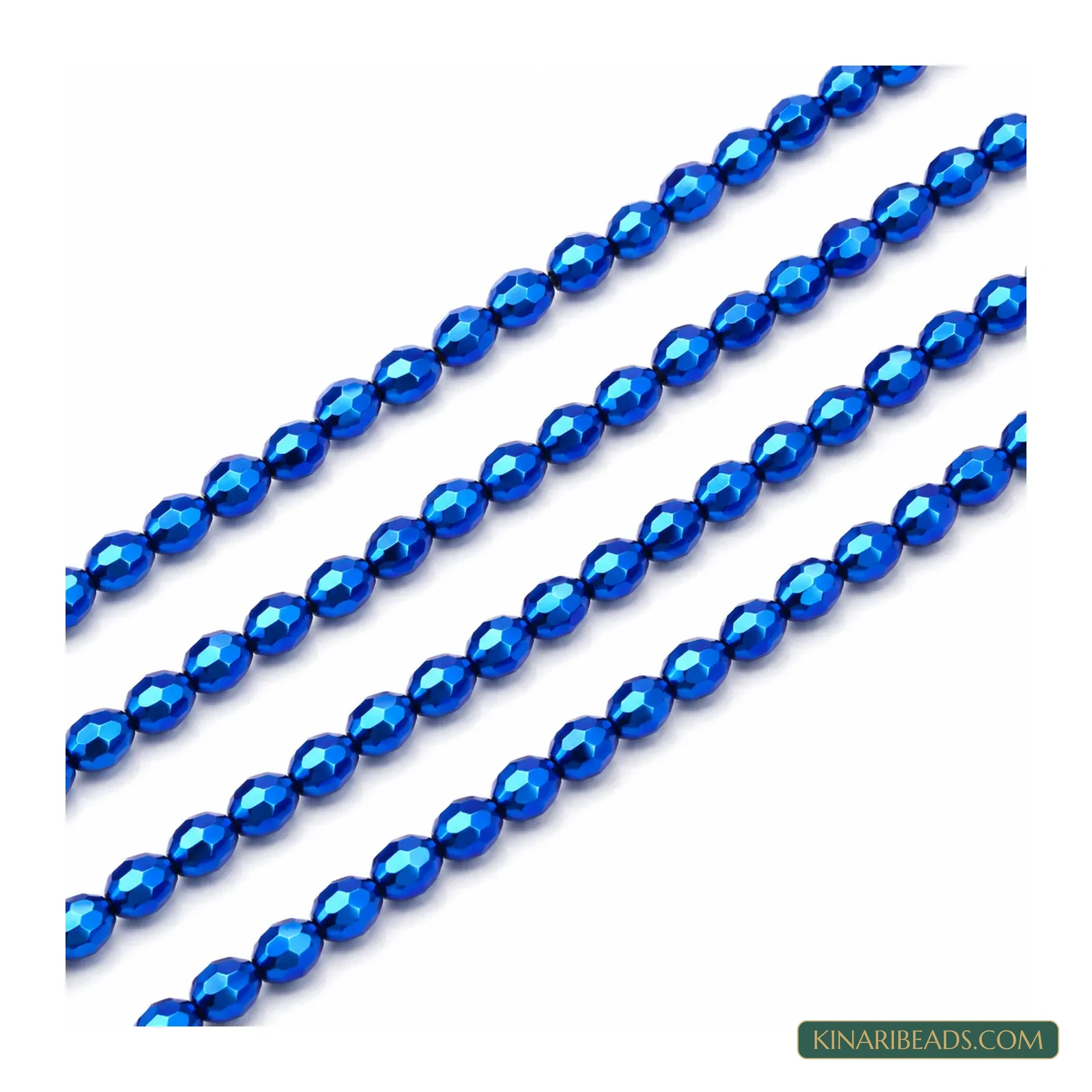4x6mm Faceted Oval Metallic Glass Beads - 16 Inch String - Blue colour