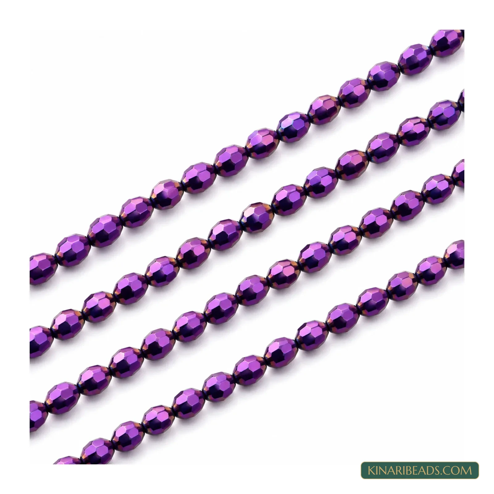 4x6mm Faceted Oval Metallic Glass Beads - 16 Inch String - Purple colour