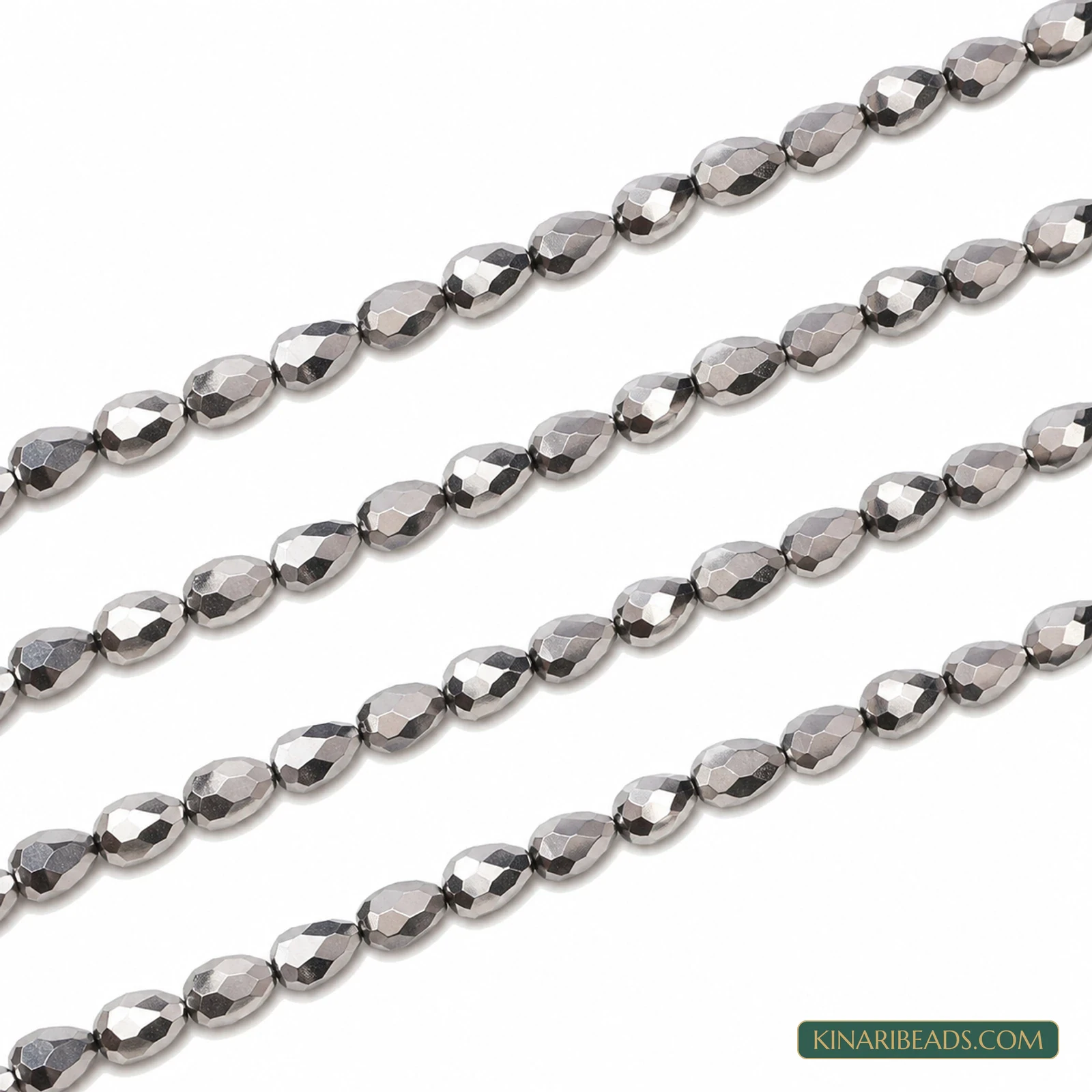4x6mm Faceted Drop Metallic Silver Glass Beads - 15 Inch String