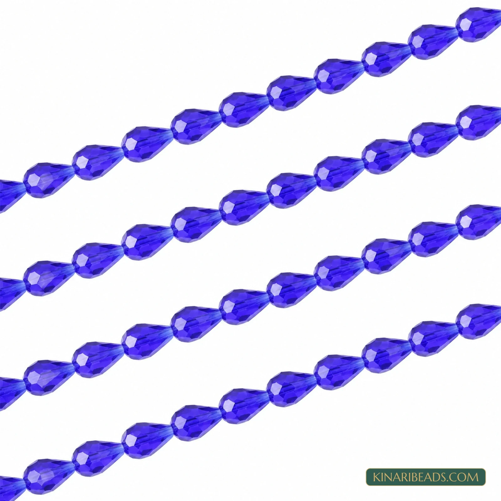 4x6mm Faceted Drop Transparent Glass Beads - 15 Inch String - Deep Blue colour