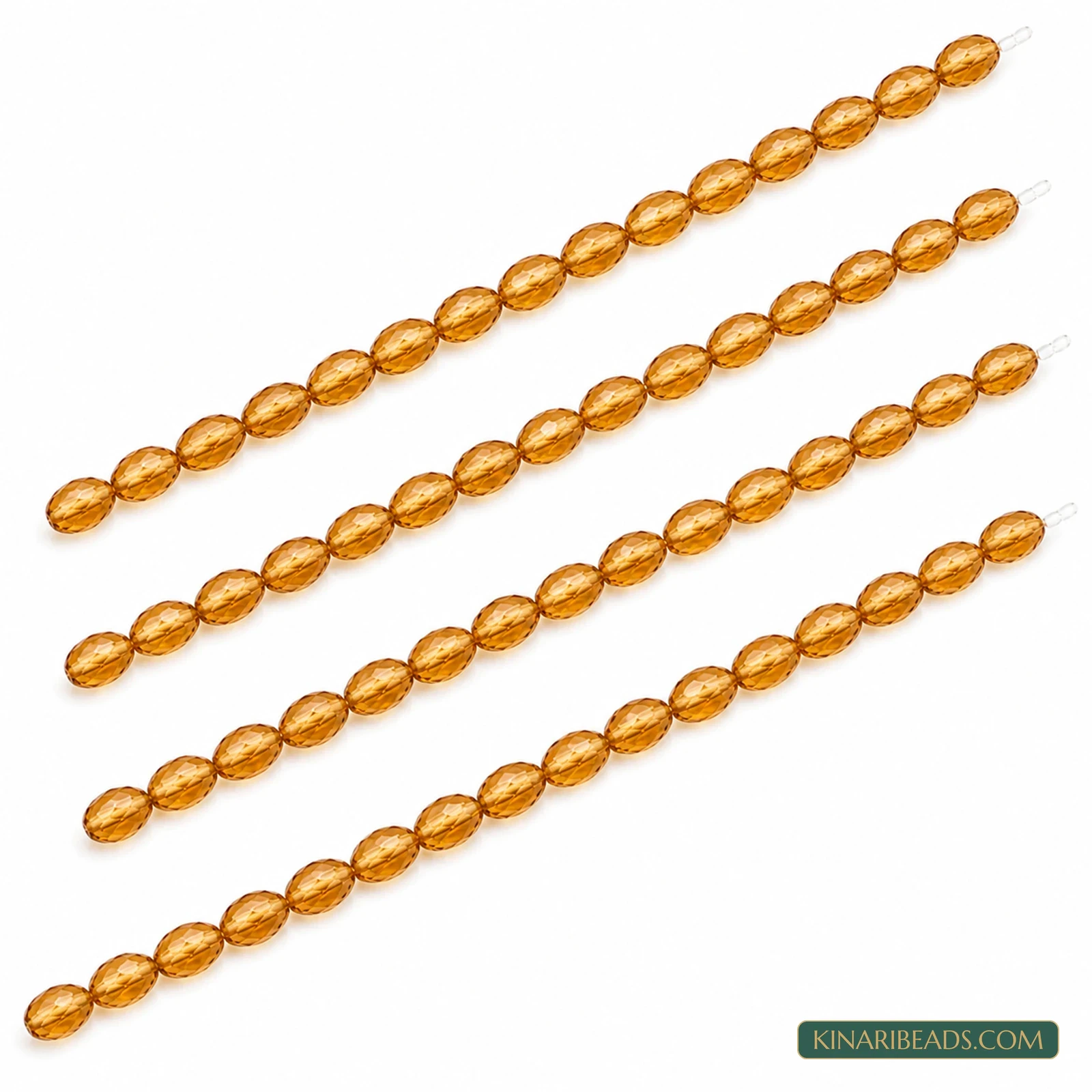 4x6mm Faceted Oval Transparent Glass Beads - 17 Inch String - Amber colour