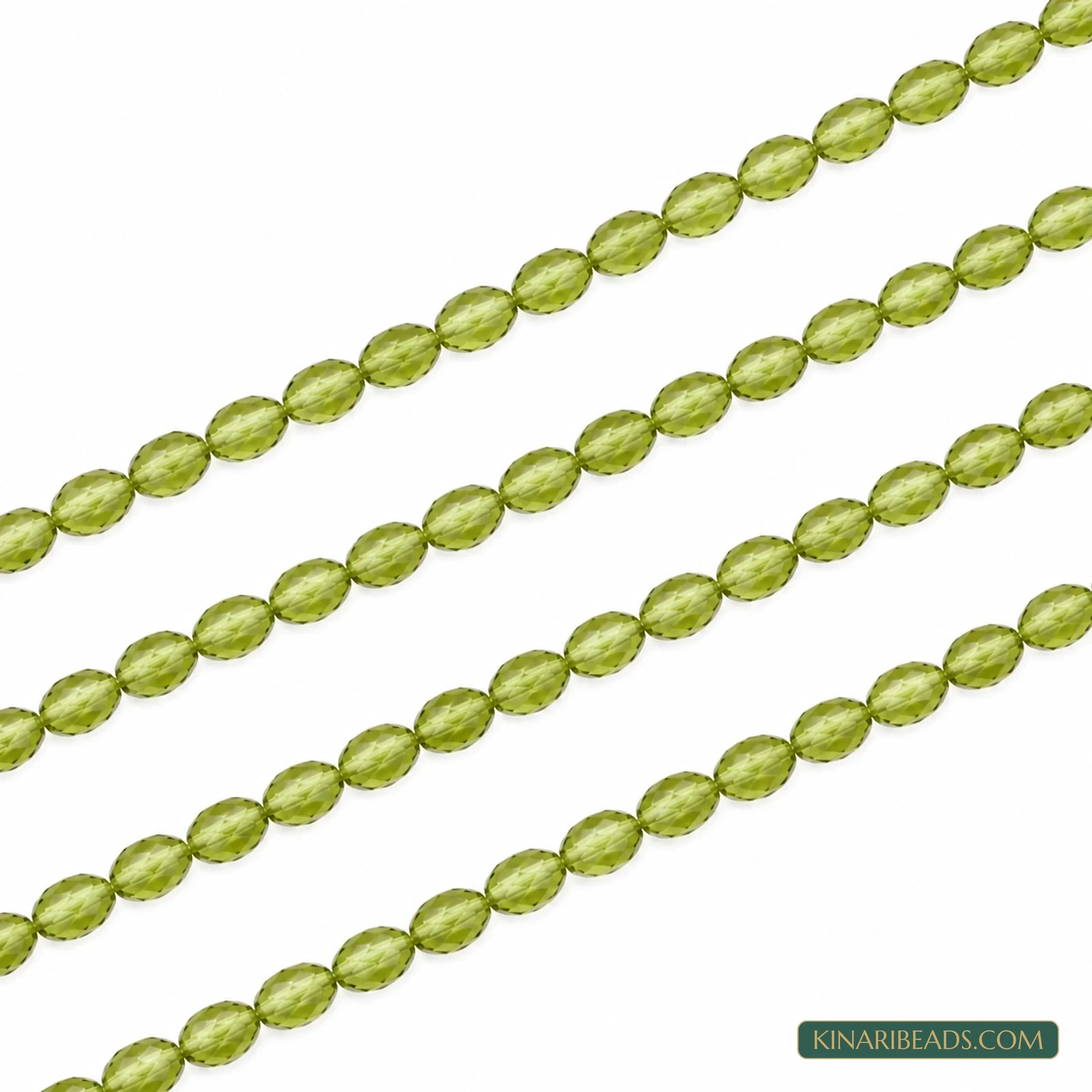 4x6mm Faceted Oval Transparent Glass Beads - 17 Inch String - Olive Green colour