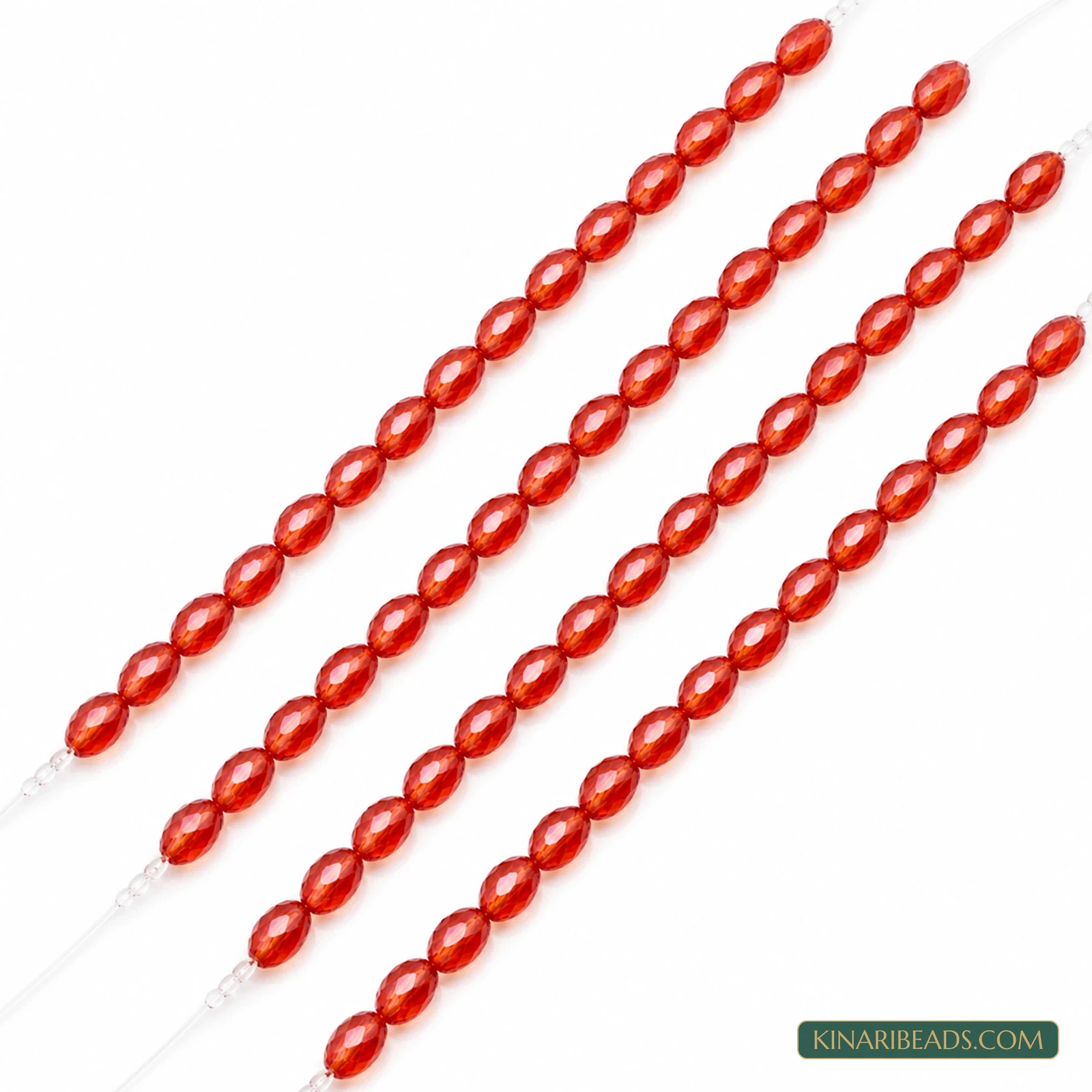 4x6mm Faceted Oval Transparent Glass Beads - 17 Inch String - Orange Red colour