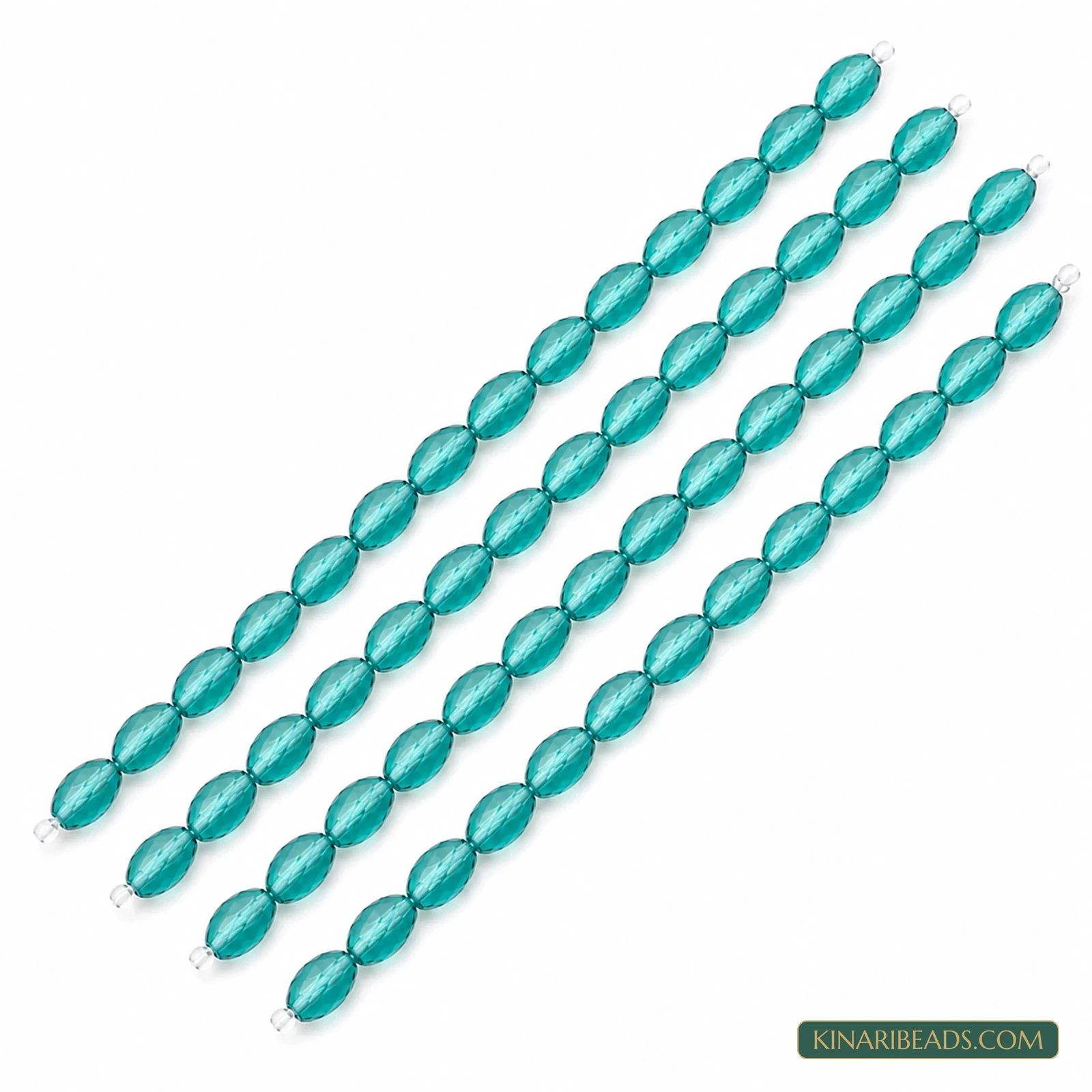 4x6mm Faceted Oval Transparent Glass Beads - 17 Inch String - Teal colour