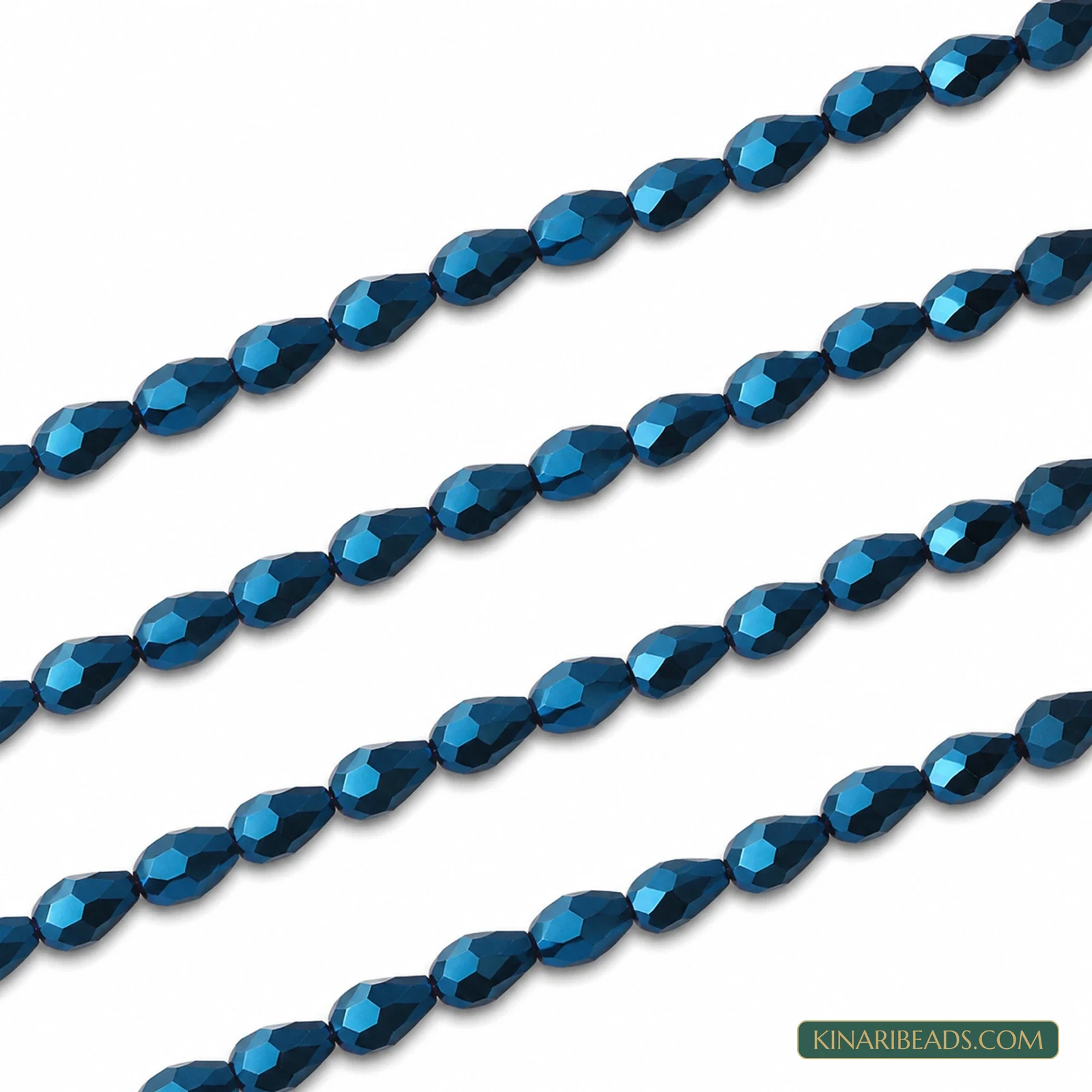 6x8mm Faceted Drop Metallic Glass Beads - 20 Inch String