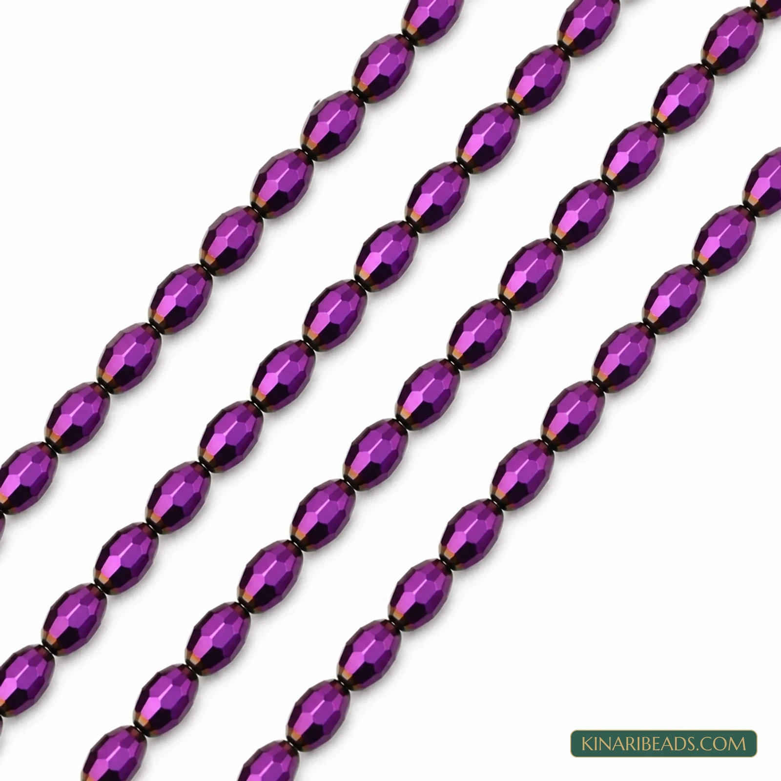 6x8mm Faceted Oval Metallic Glass Beads - 1 String - Purple colour