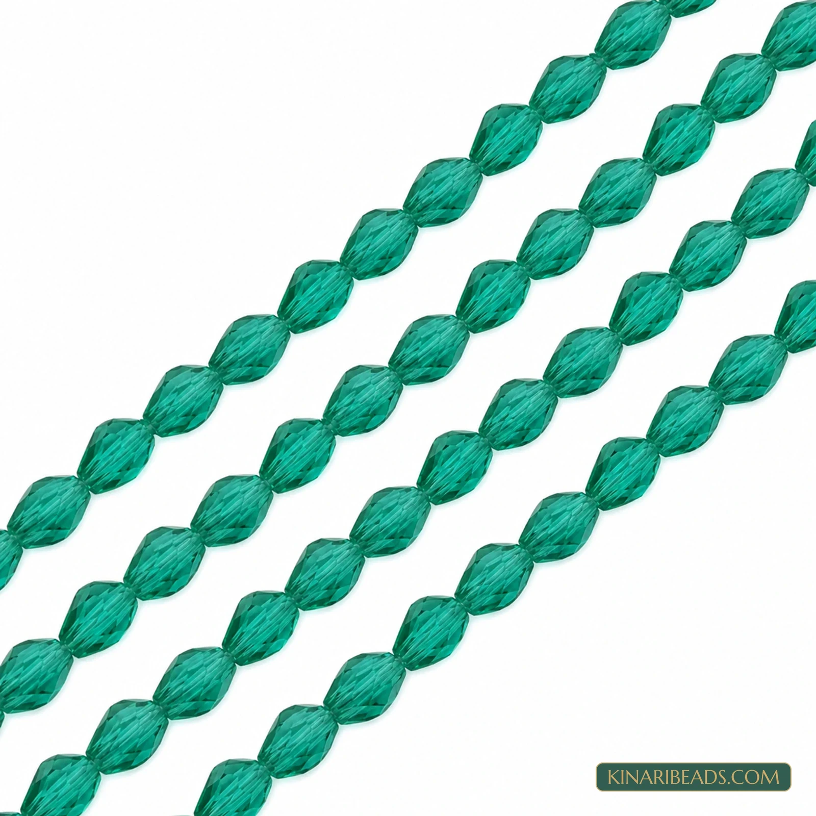 6x8mm Faceted Drop Transparent Glass Beads - 20 Inch String - Teal colour