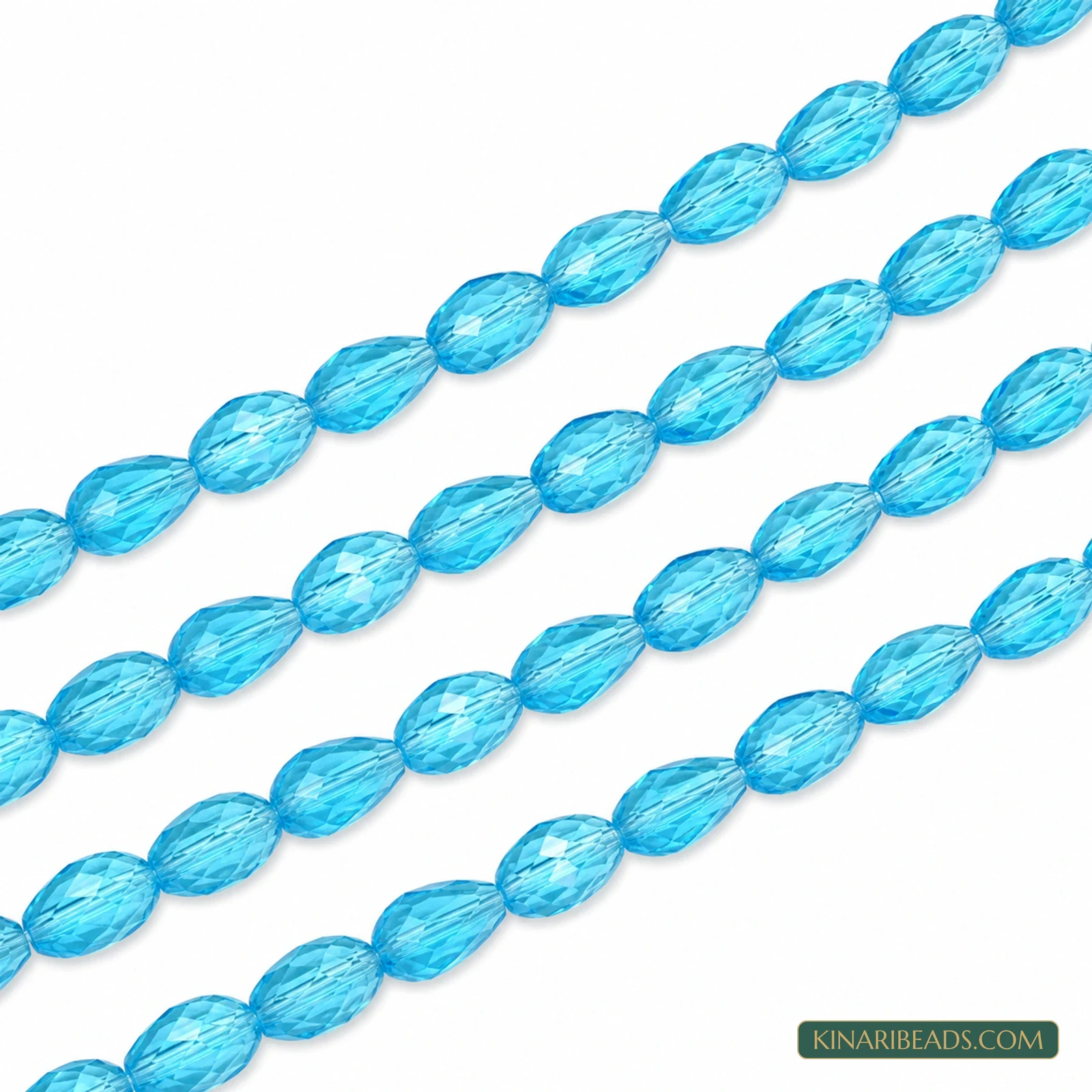 6x8mm Faceted Drop Transparent Glass Beads - 20 Inch String - Turquoise colour