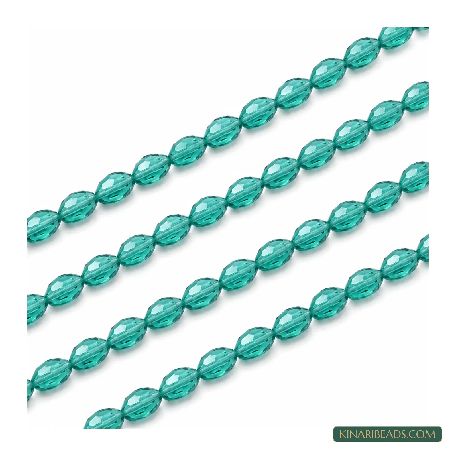 6x8mm Faceted Oval Transparent Glass Beads - 22 Inch String - Aqua Blue colour