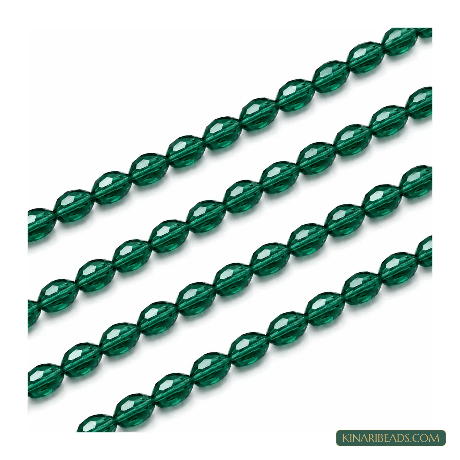 6x8mm Faceted Oval Transparent Glass Beads - 22 Inch String - Bottle Green colour