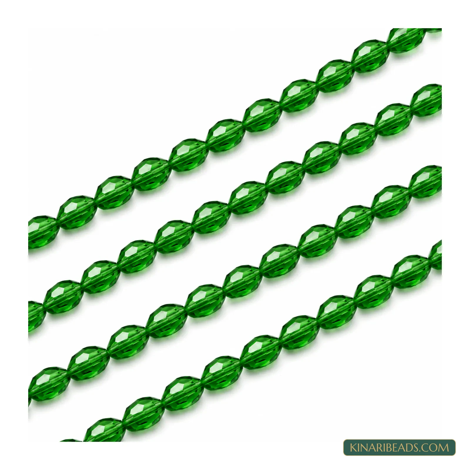 6x8mm Faceted Oval Transparent Glass Beads - 22 Inch String - Bright Green colour