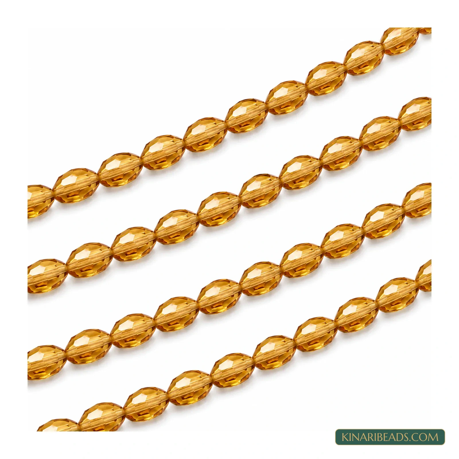 6x8mm Faceted Oval Transparent Glass Beads - 22 Inch String - Honey Amber colour