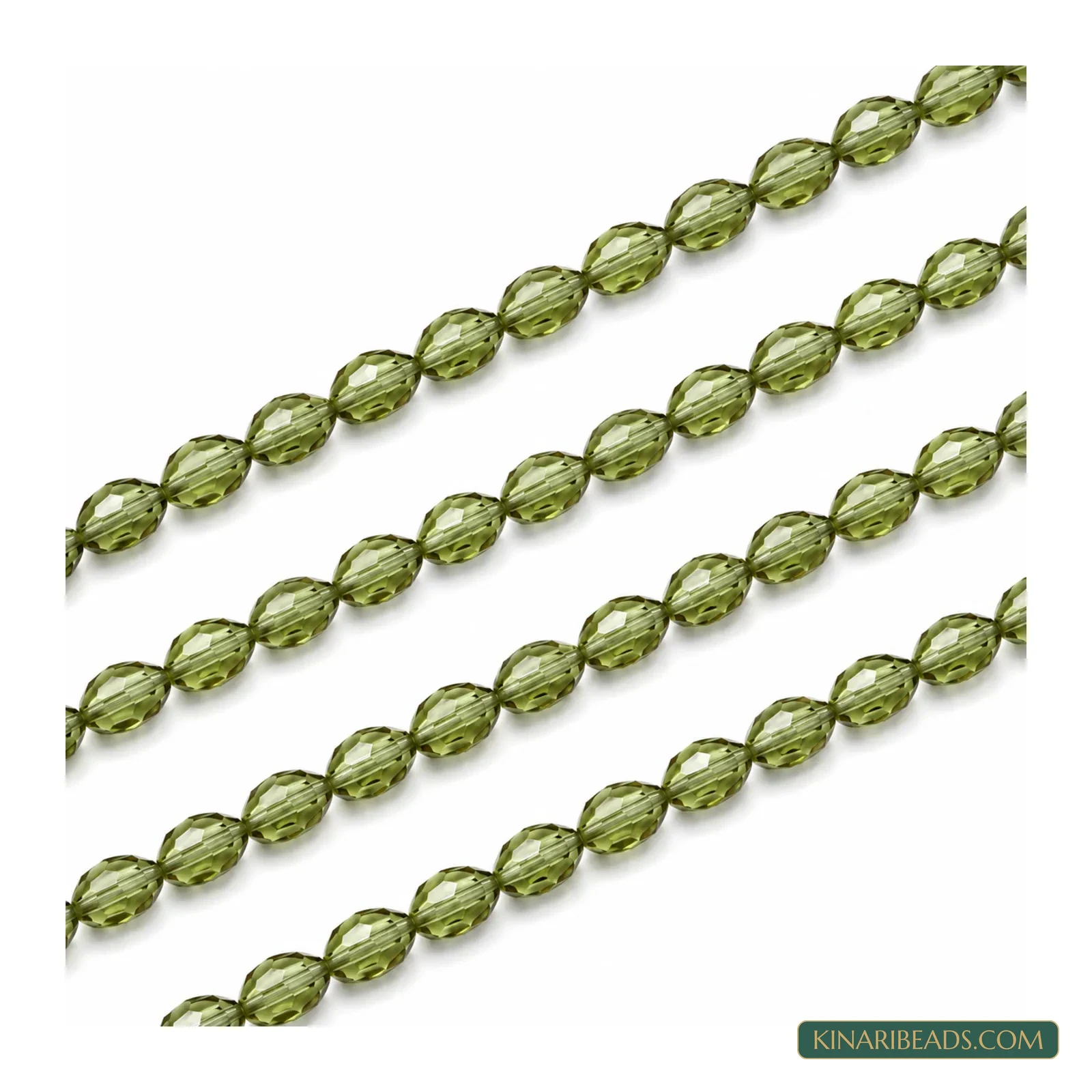 6x8mm Faceted Oval Transparent Glass Beads - 22 Inch String - Olive Green colour