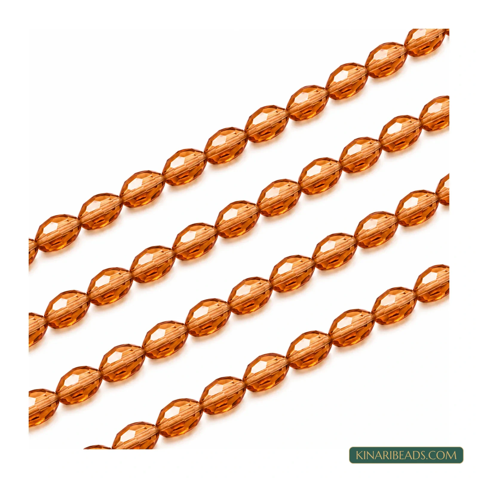 6x8mm Faceted Oval Transparent Glass Beads - 22 Inch String - Orange colour