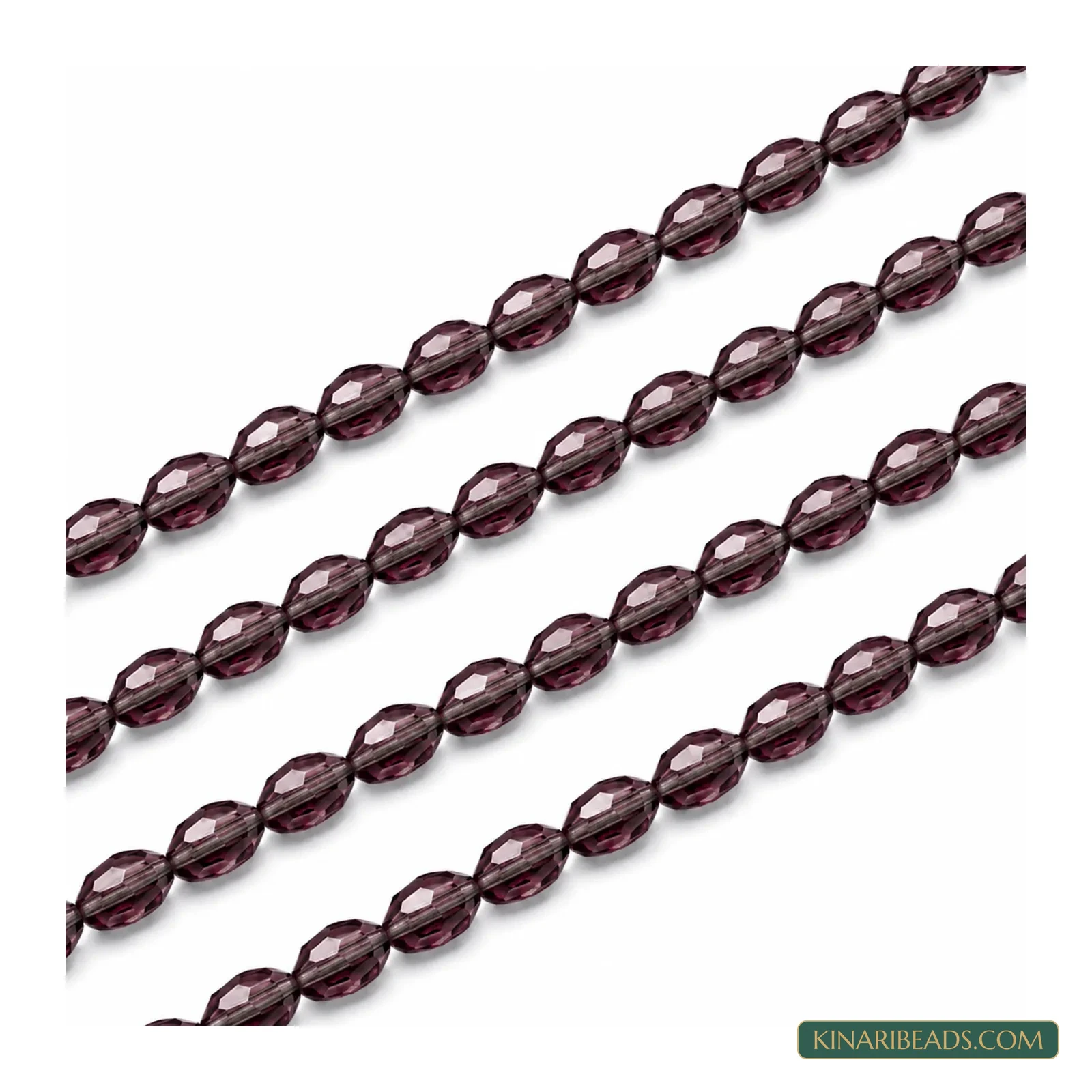 6x8mm Faceted Oval Transparent Glass Beads - 22 Inch String - Plum colour