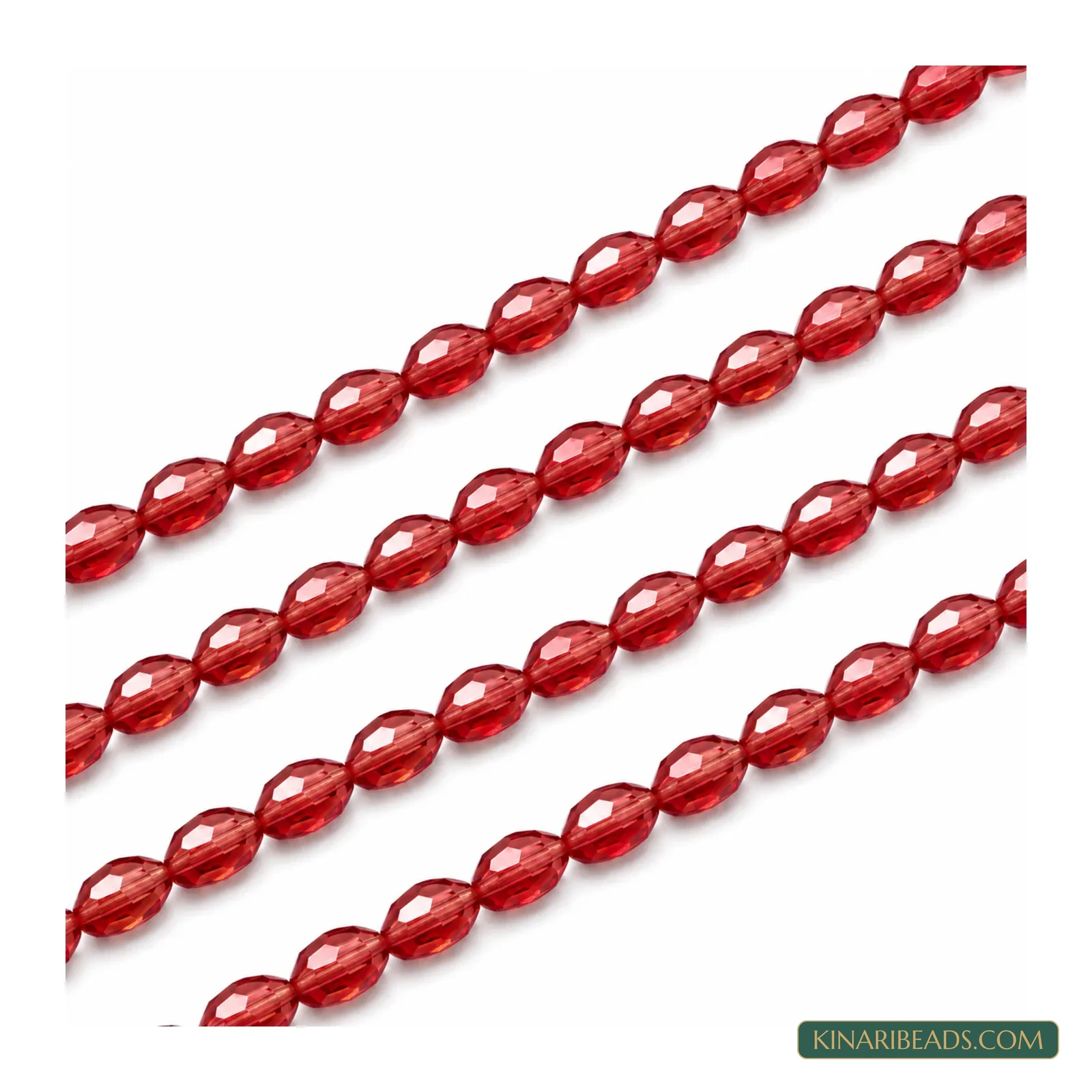 6x8mm Faceted Oval Transparent Glass Beads - 22 Inch String - Ruby Red colour