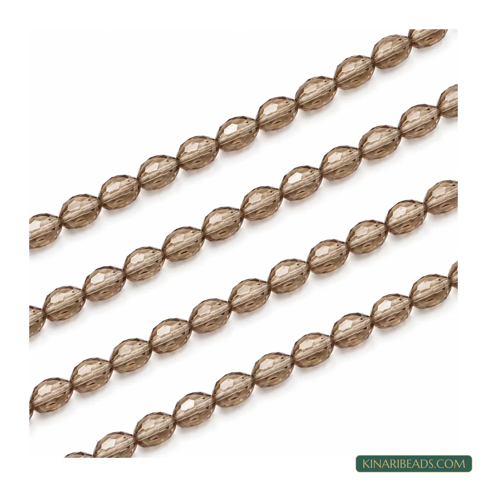 6x8mm Faceted Oval Transparent Glass Beads - 22 Inch String - Smoky Brown colour