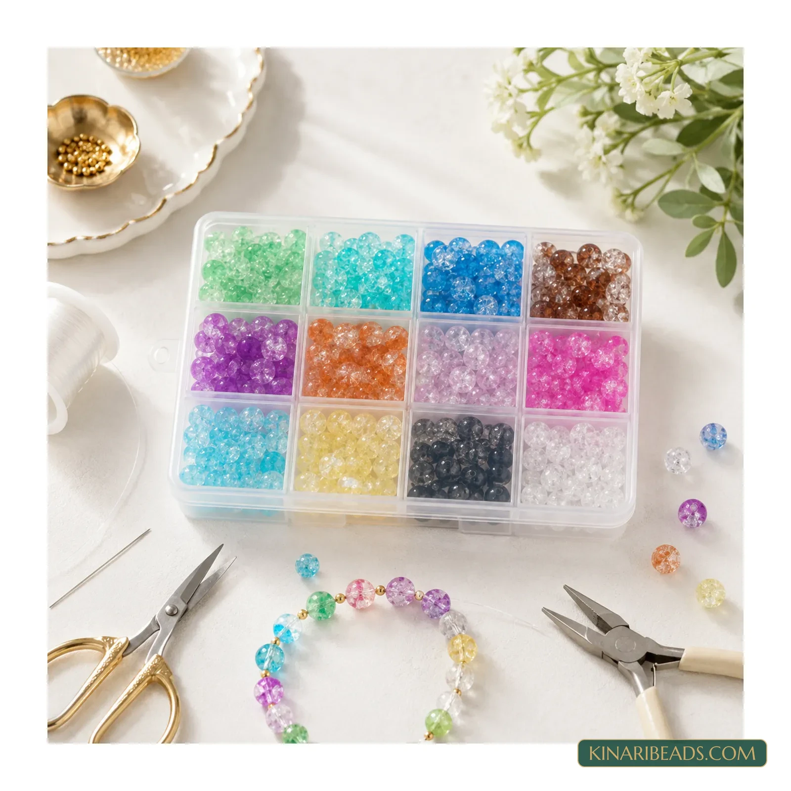 8mm Two-Tone Crackle Glass Beads Kit - 12 Colours, 300 Pcs product image