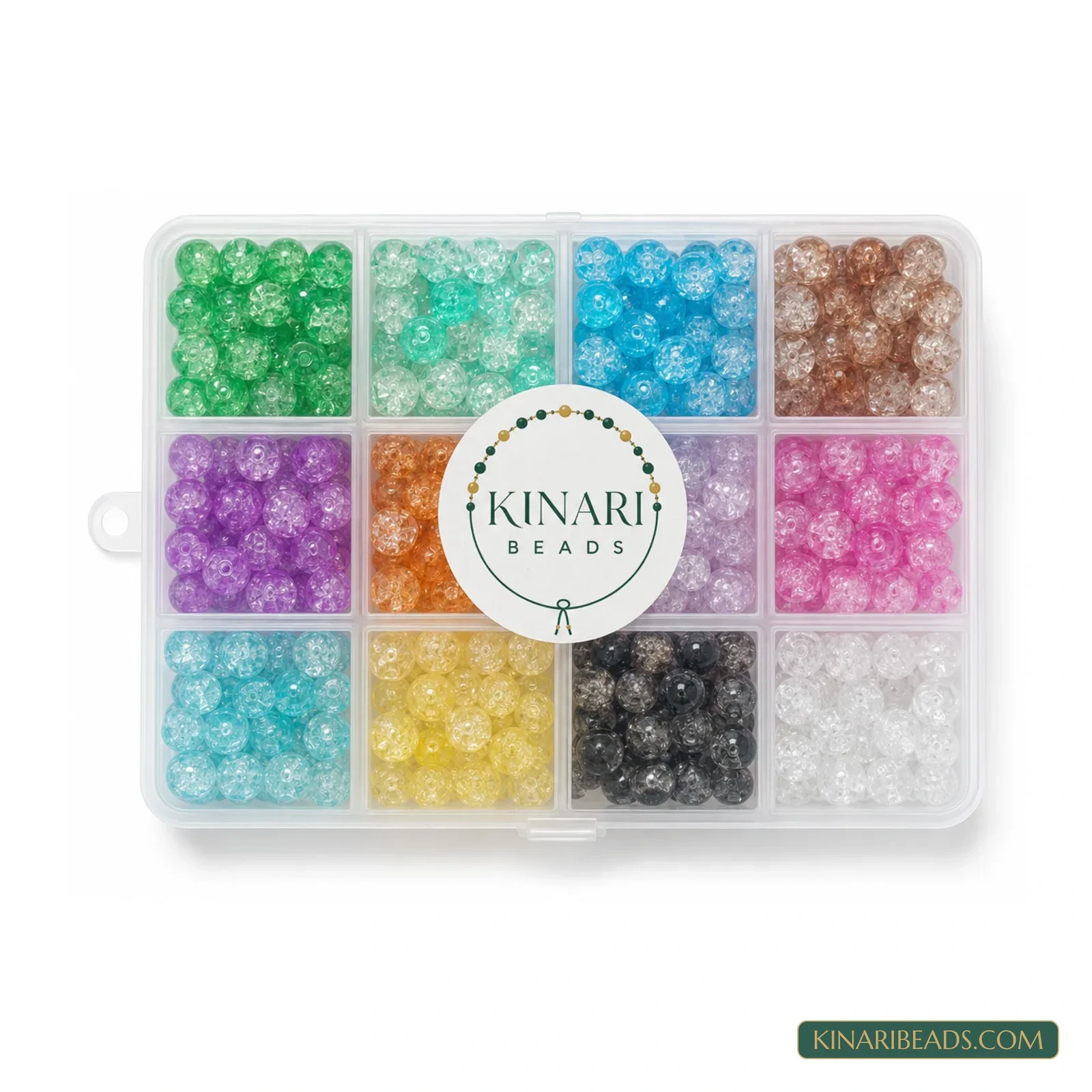 8mm Two-Tone Crackle Glass Beads Kit - 12 Colours, 300 Pcs product image