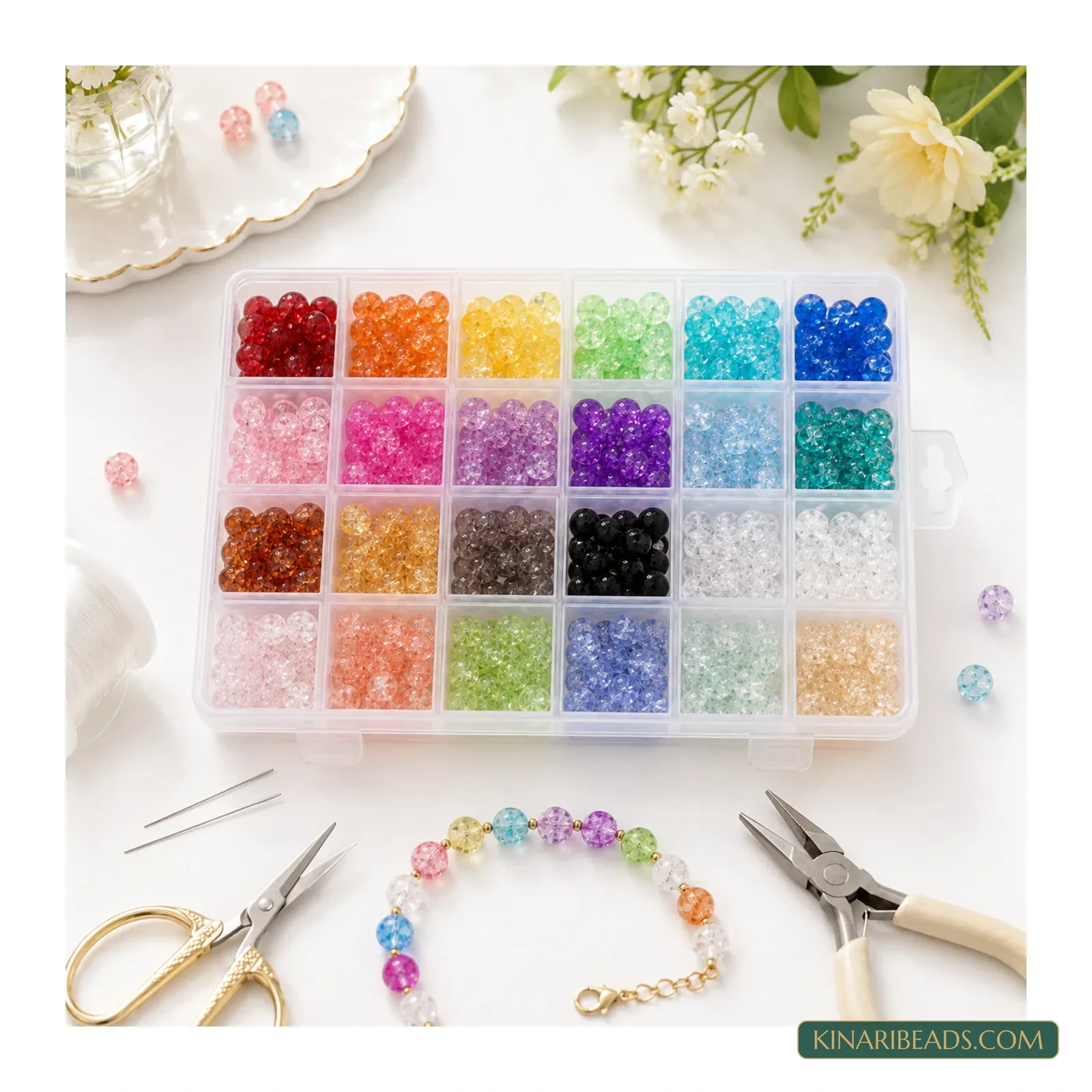8mm Two-Tone Crackle Glass Beads Kit - 24 Colours, 600 Pcs product image