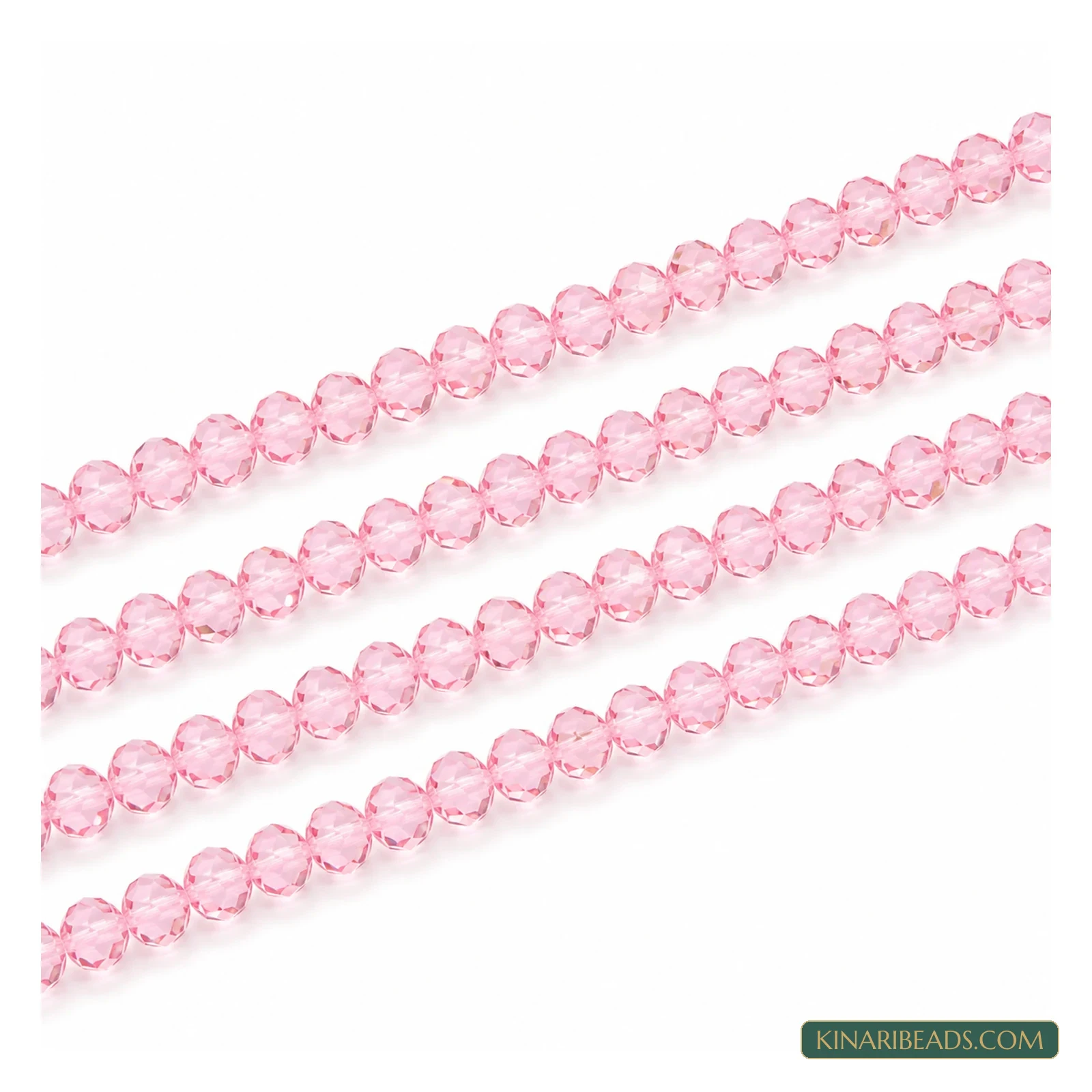 Faceted Crystal Rondelle Glass Beads – 3mm, 4mm, 6mm & 8mm - Pink colour
