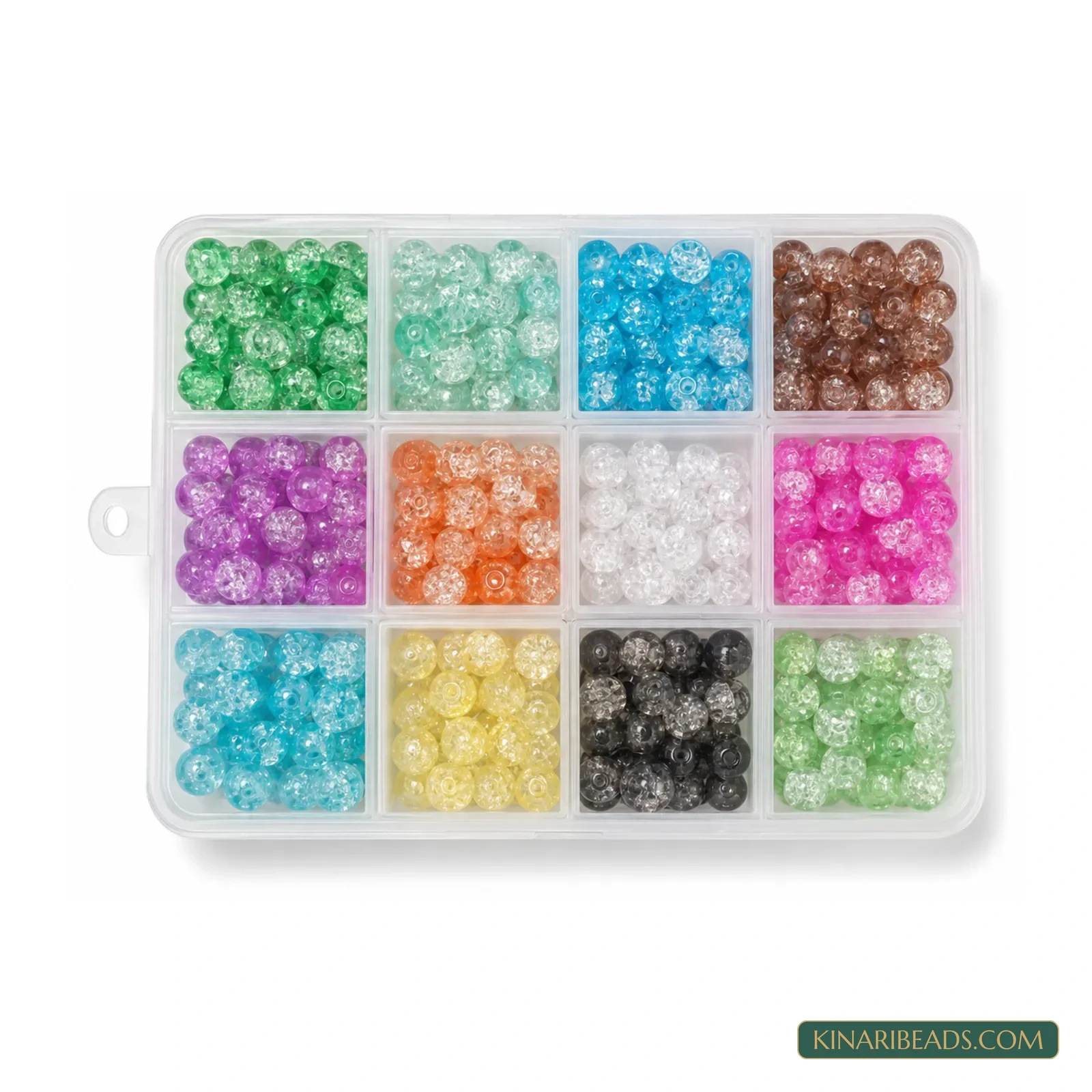 8mm Two-Tone Crackle Glass Beads Kit - 12 Colours, 300 Pcs