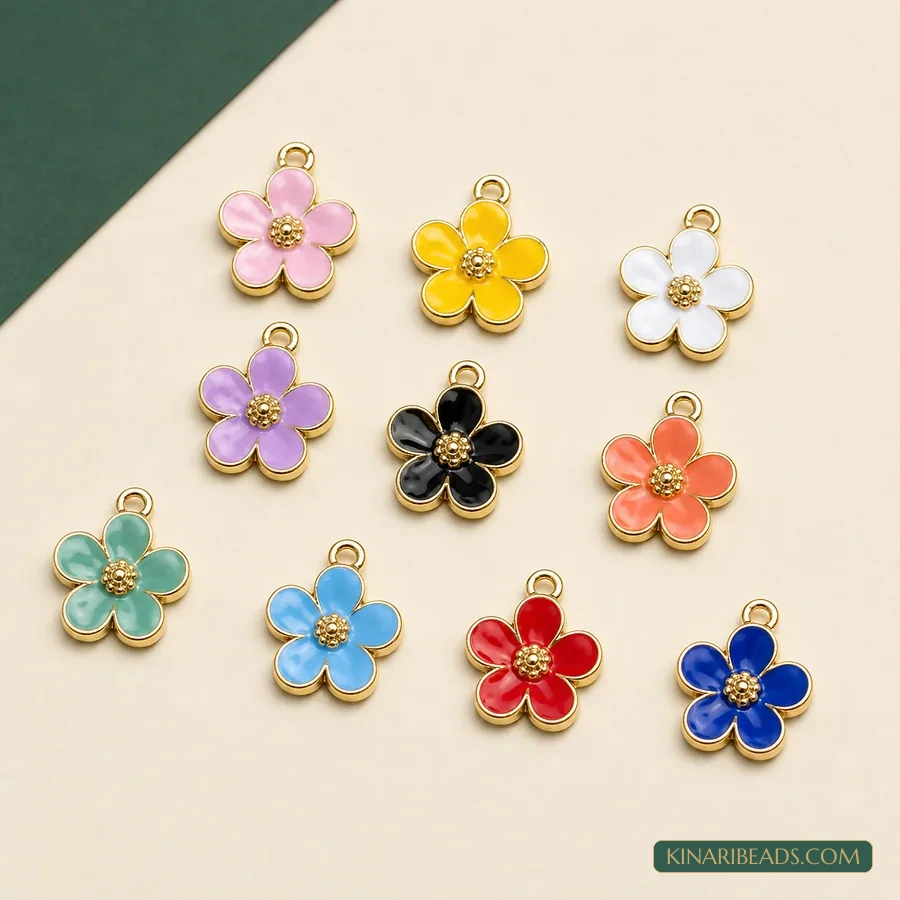 Enamel Flower Charms – Assorted (10 pcs)