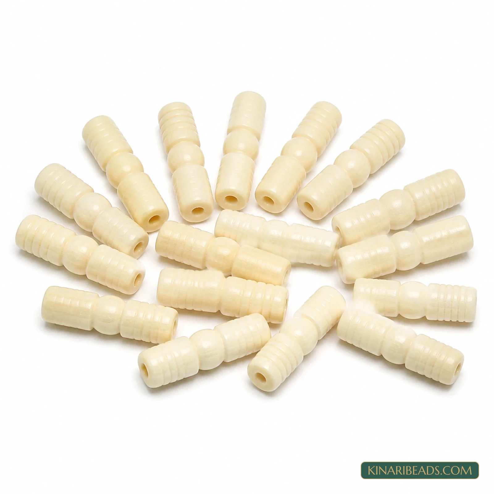 1-Inch Grooved Natural Bone Tube Beads - 20 Pcs