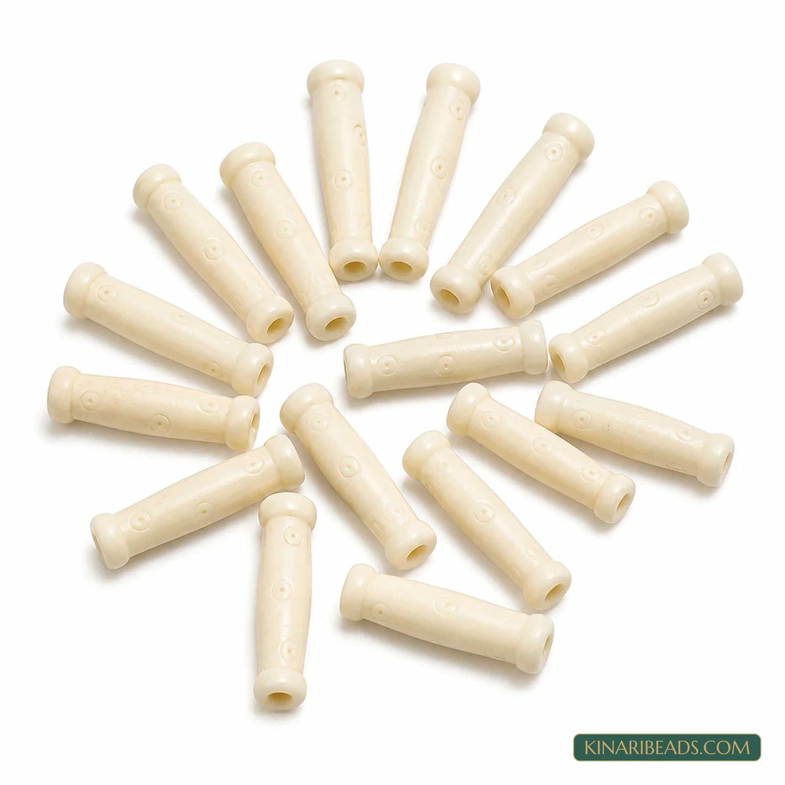 1-Inch Slim Carved Bone Tube Beads - 20 Pcs
