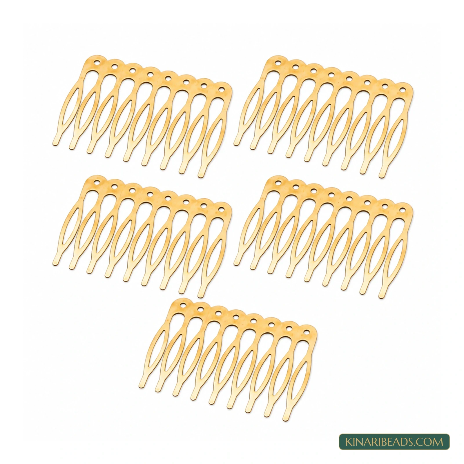 10-Tooth Metal Hair Comb Bases – 2 Inch, 5 Pack - Golden colour