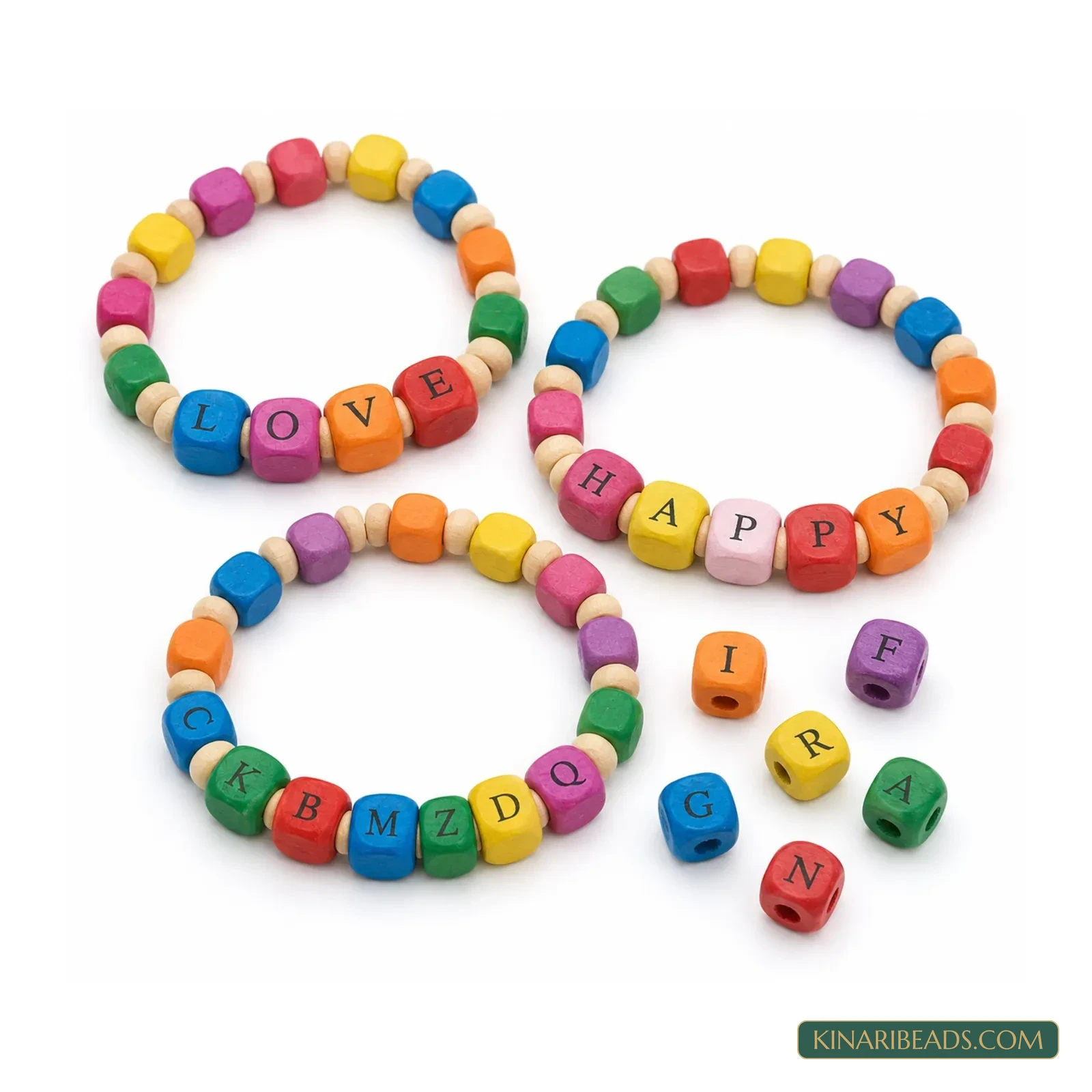 10mm Multicolour Wooden Alphabet Letter Cube Beads - 100g product image