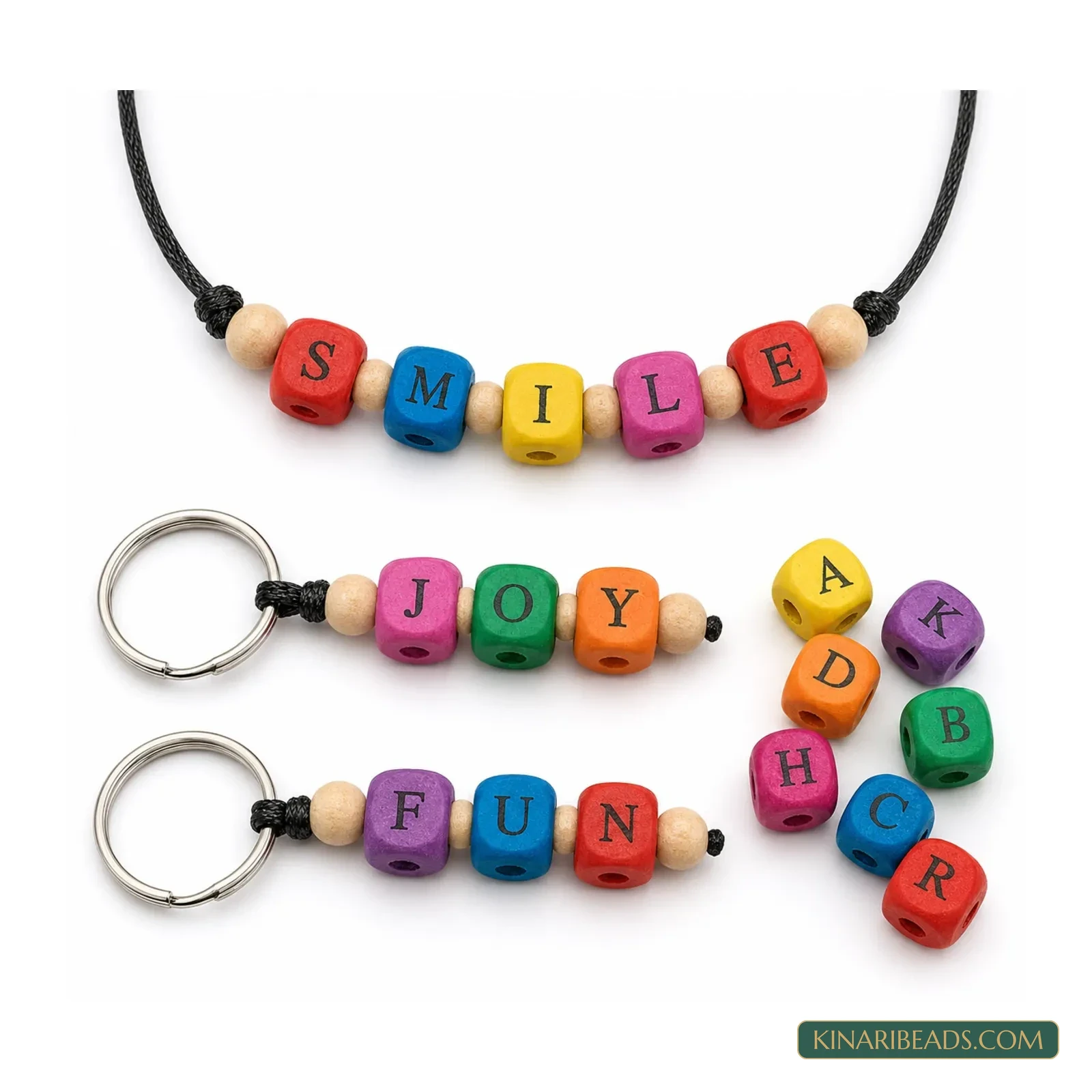10mm Multicolour Wooden Alphabet Letter Cube Beads - 100g product image