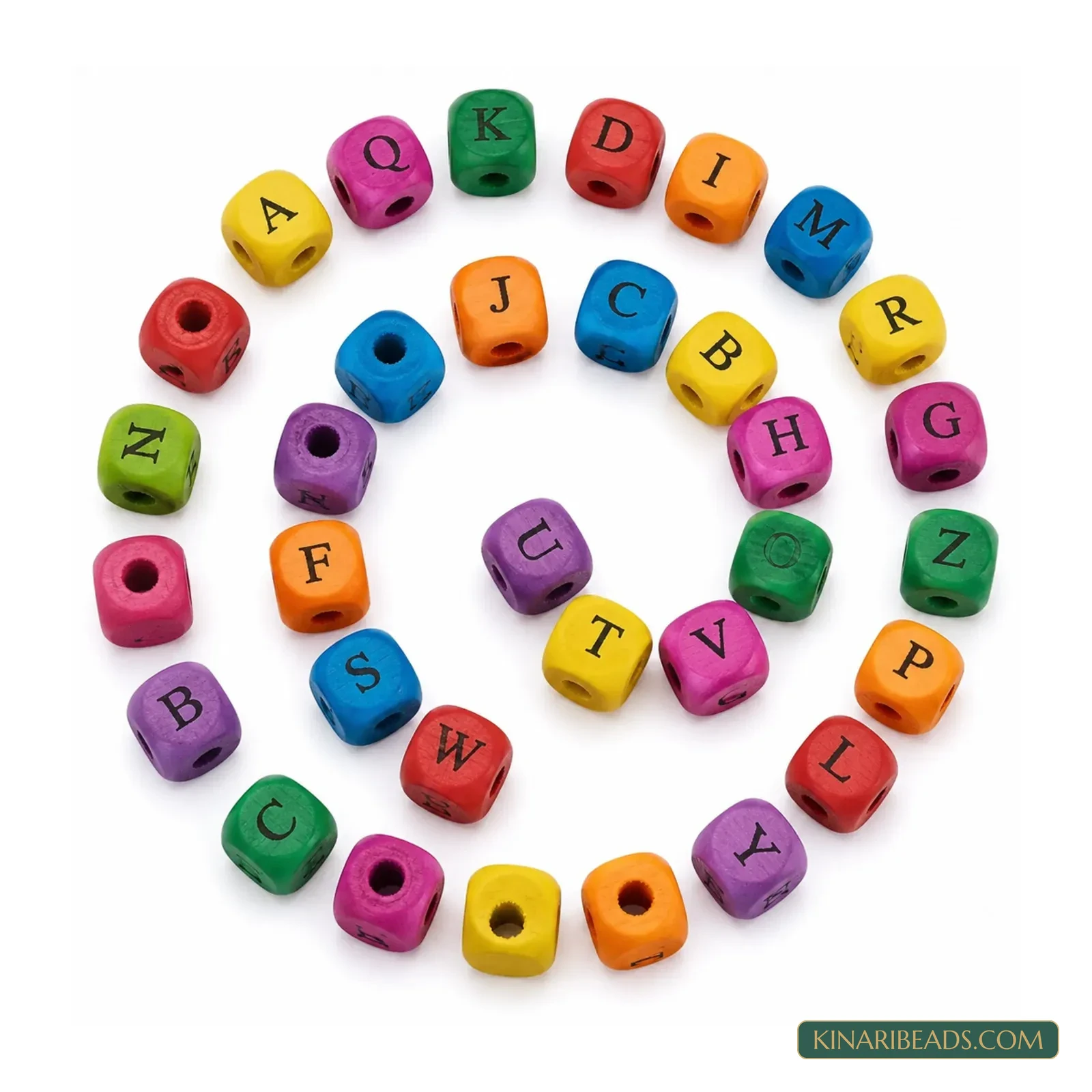 10mm Multicolour Wooden Alphabet Letter Cube Beads - 100g product image