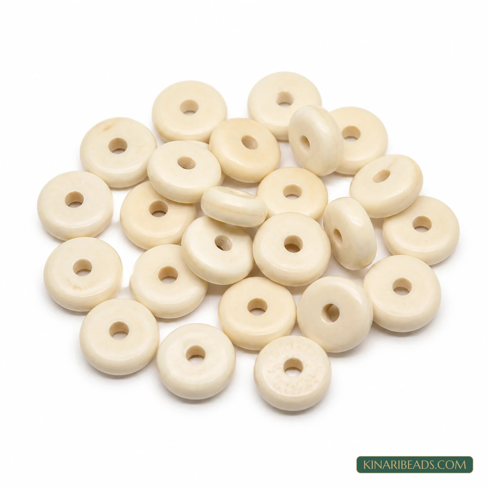 10mm Natural Bone Donut Beads - 100 Pcs