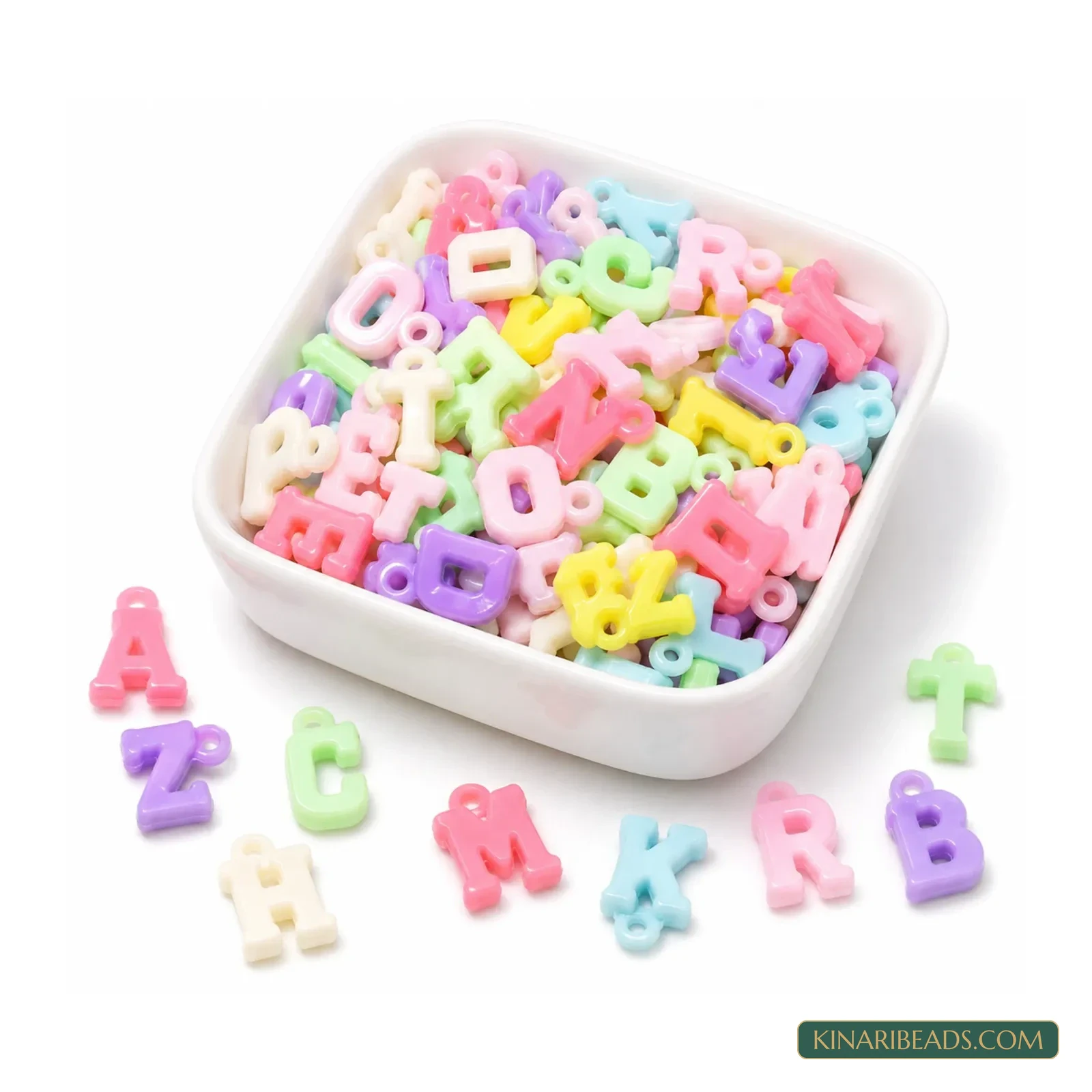 10mm Pastel Multicolour Acrylic Alphabet Letter Charms - 100g