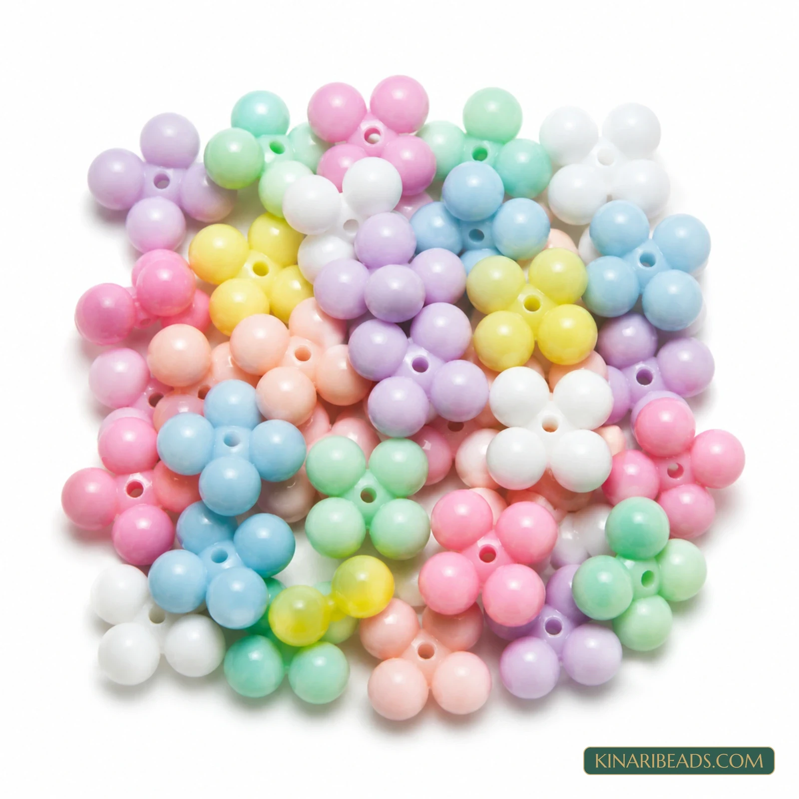 10mm Pastel Multicolour Four-Petal Flower Acrylic Beads - 100g (Approx. 180 Pcs)