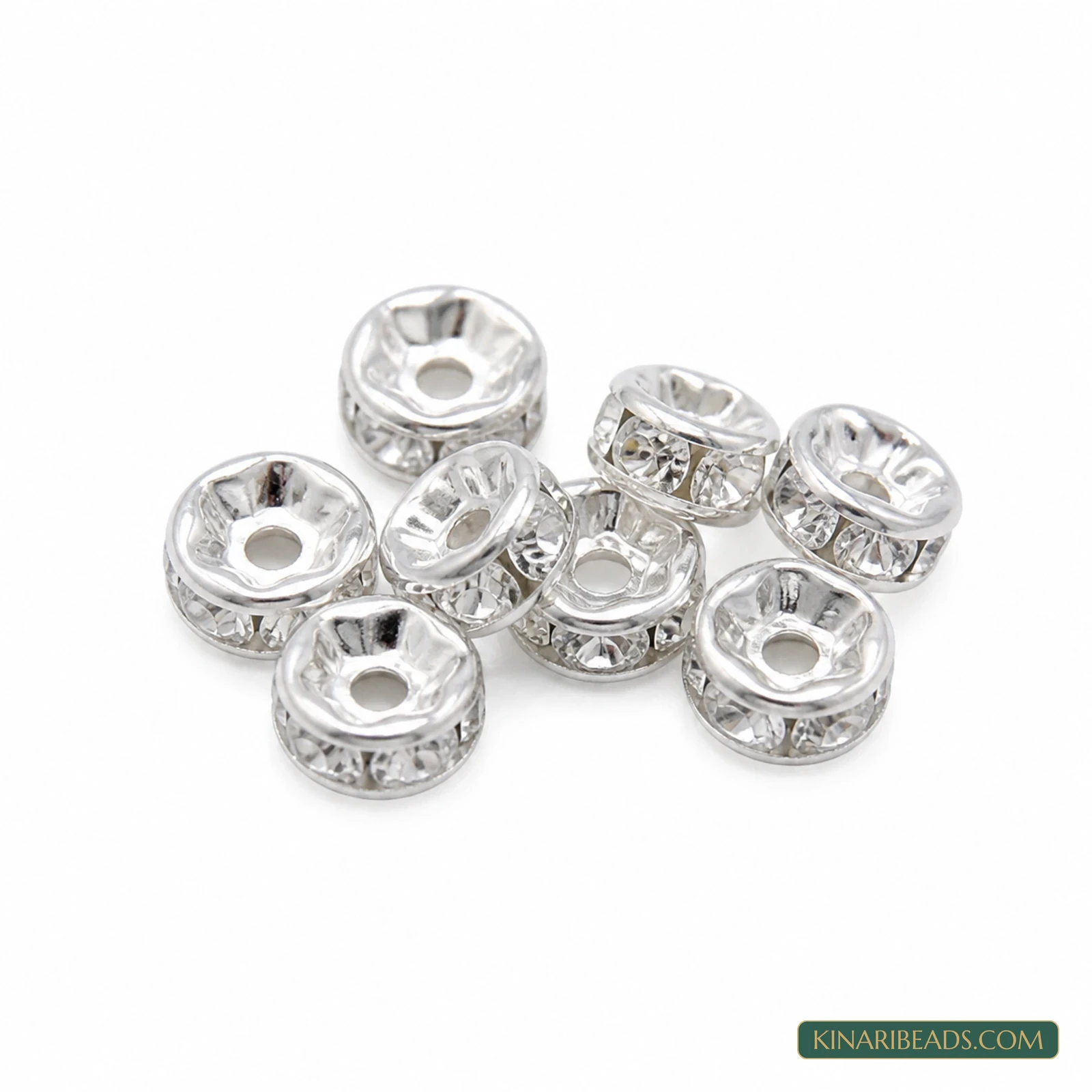 10mm Rhinestone Rondelle Spacer Beads – 200 Pcs - Silver colour