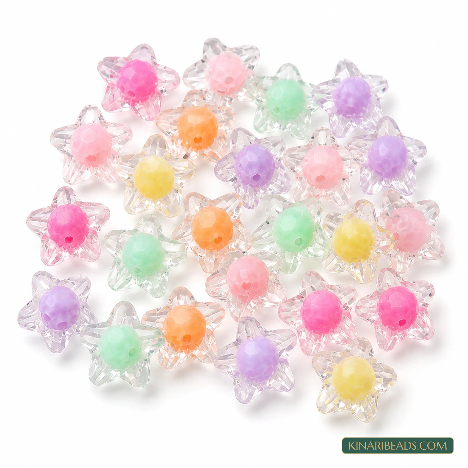 10mm Transparent Star Acrylic Beads with Pastel Core - 100g (Approx. 200 Pcs)