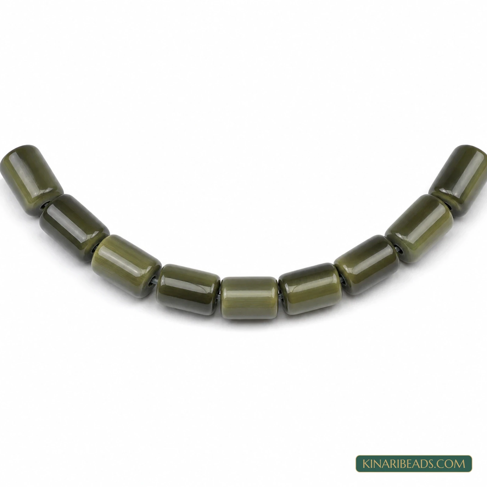 10×6mm Tube Cat’s Eye Glass Beads – 1 String - Dark Green colour