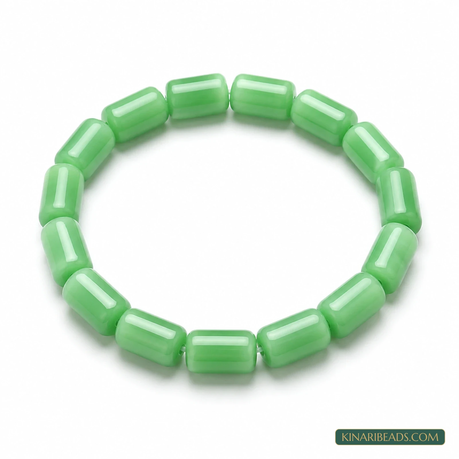 10×6mm Tube Cat’s Eye Glass Beads – 1 String - Green colour