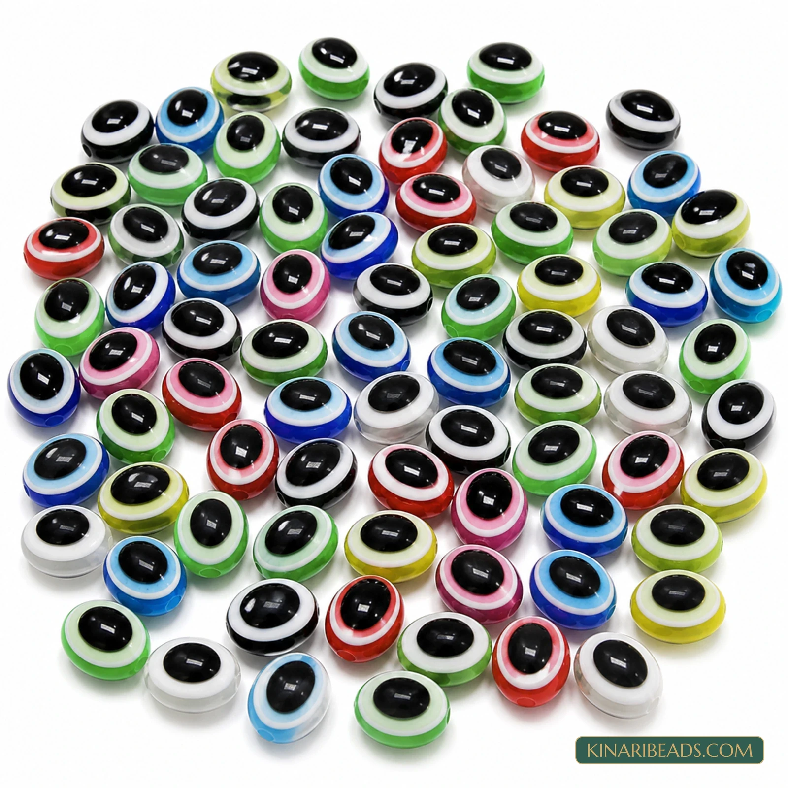 10x8mm Multicolour Oval Eye-Pattern Acrylic Beads - 100 Pcs